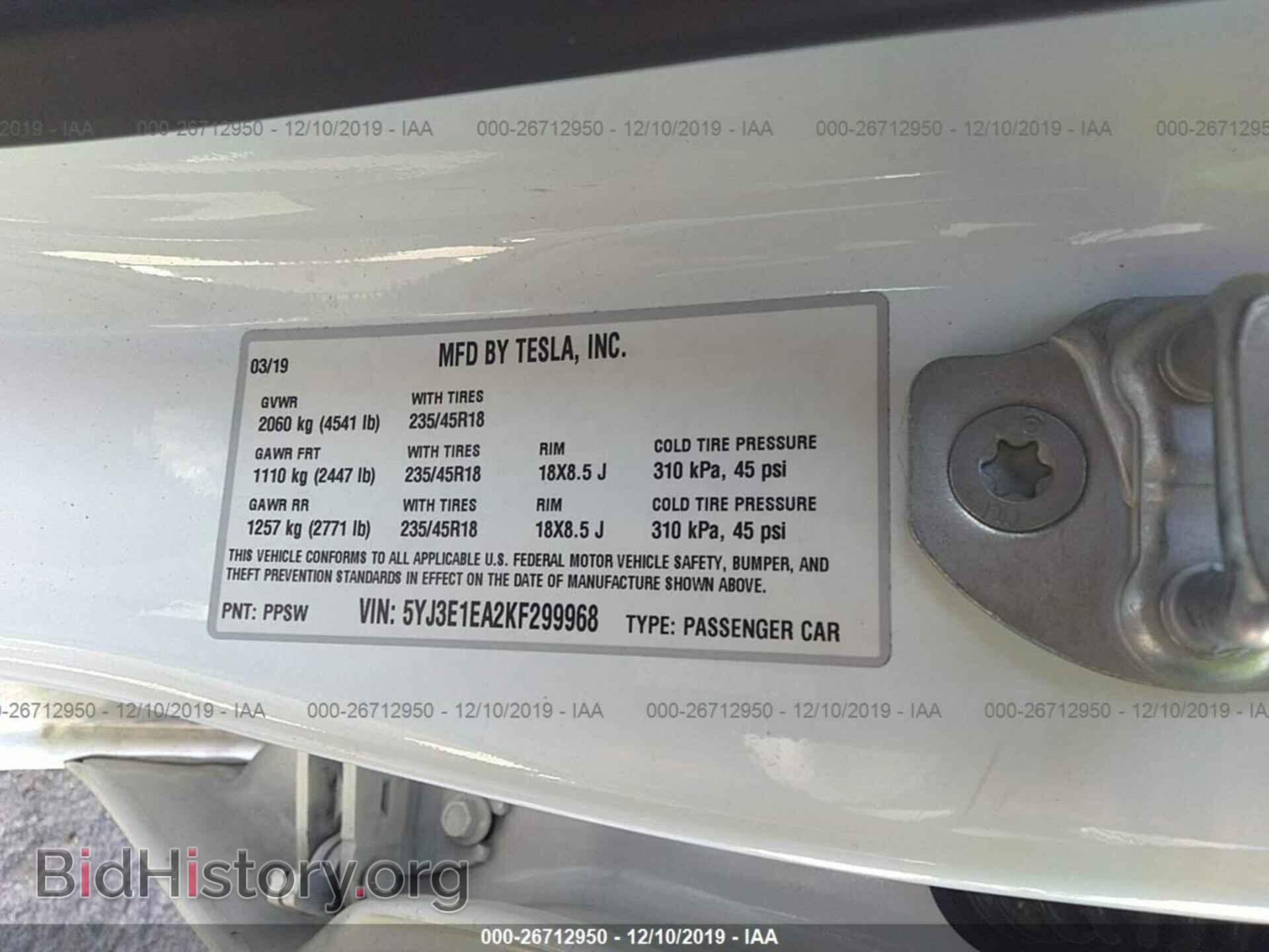 2019 TESLA MODEL 3 - VIN: 5YJ3E1EA2KF299968 - Photo 9