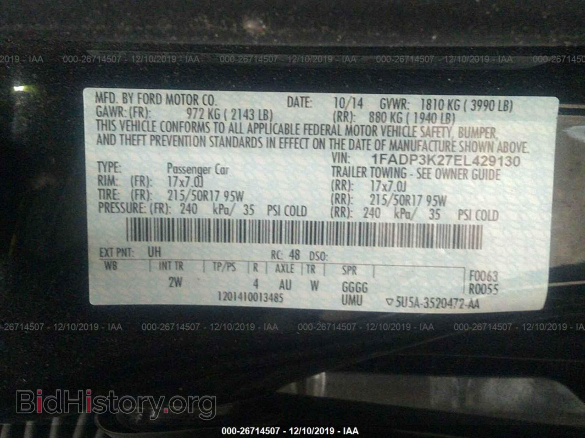 2014 FORD FOCUS - VIN: 1FADP3K27EL429130 - Фото 9