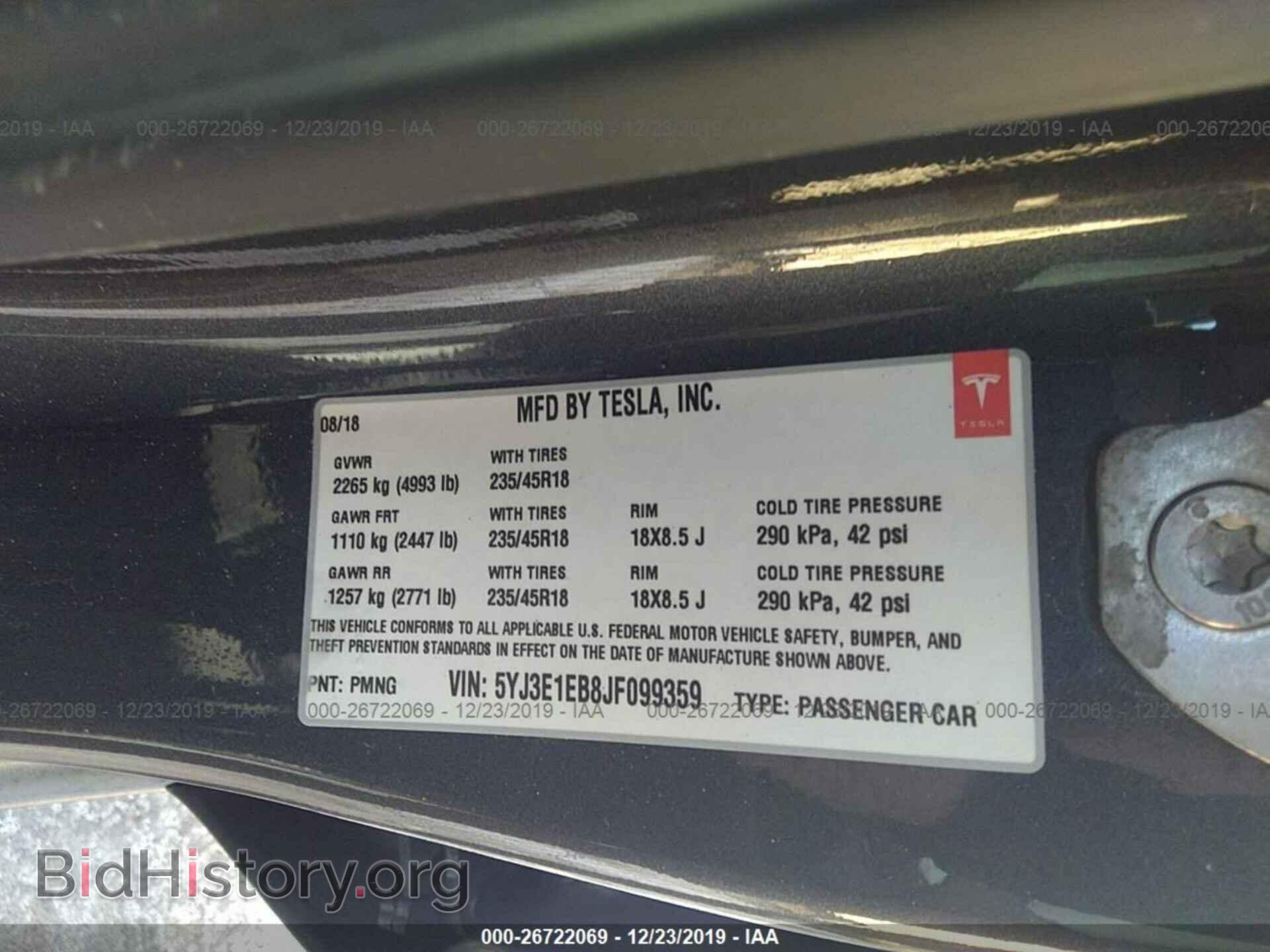 2018 TESLA MODEL 3 - VIN: 5YJ3E1EB8JF099359 - Photo 9