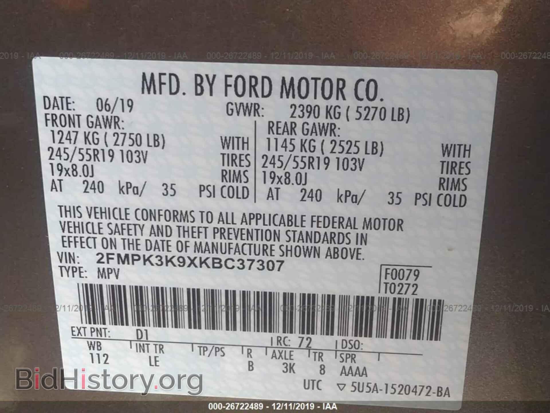 2019 FORD EDGE - VIN: 2FMPK3K9XKBC37307 - Photo 9