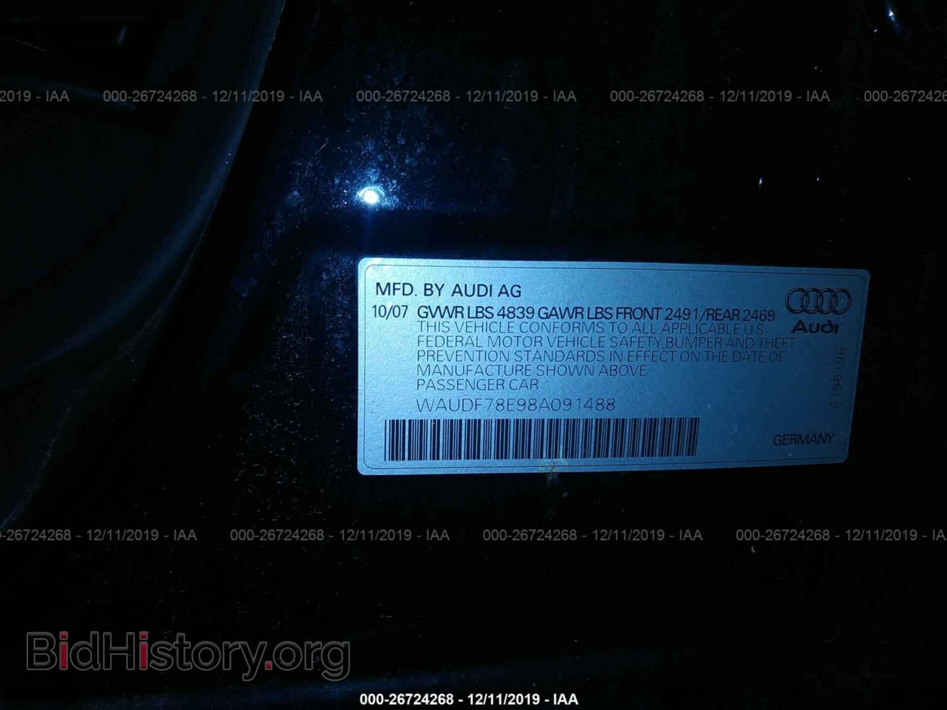 2008 AUDI A4 - VIN: WAUDF78E98A091488 - Фото 9