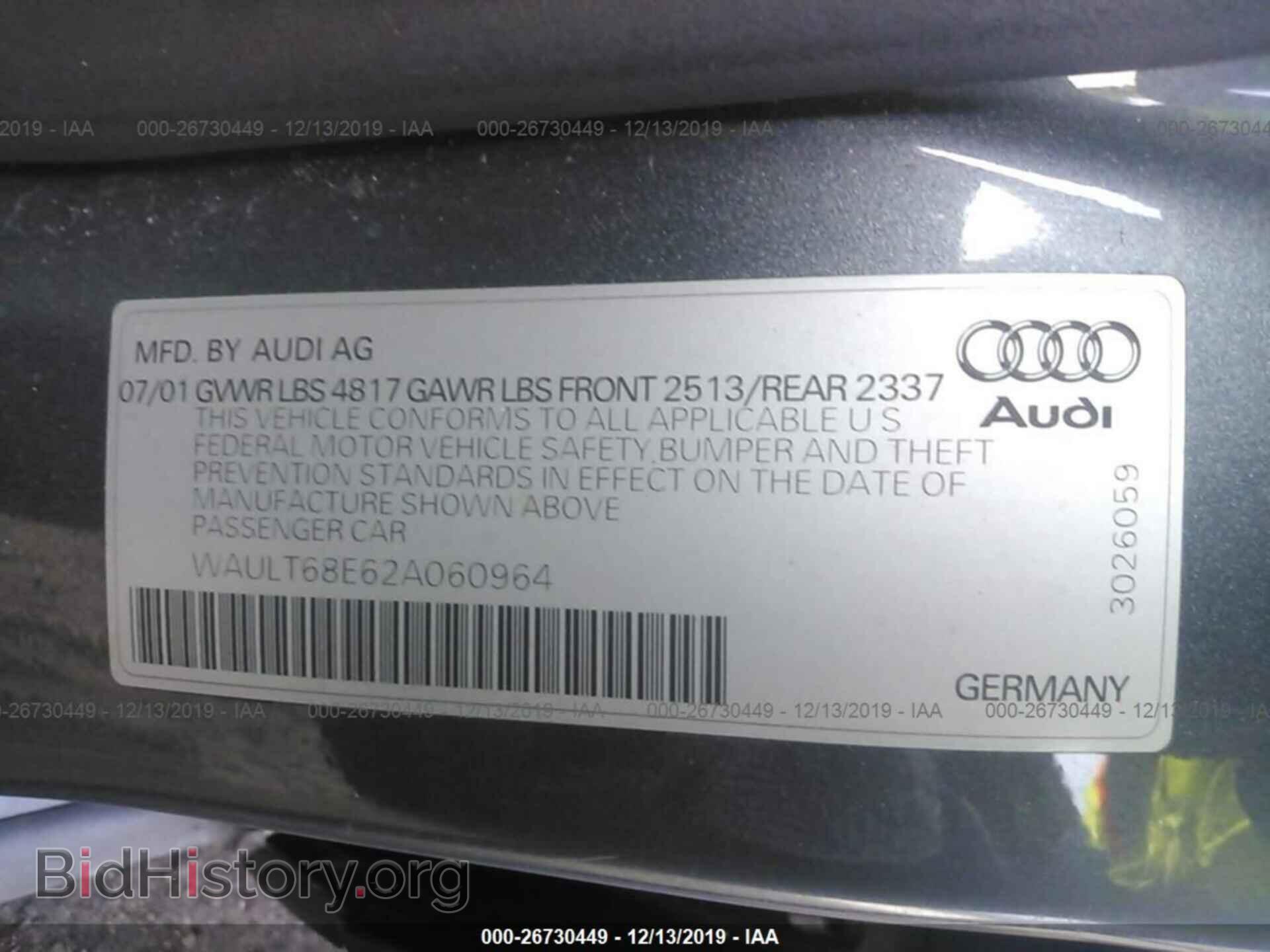 2002 AUDI A4 - VIN: WAULT68E62A060964 - Фото 9