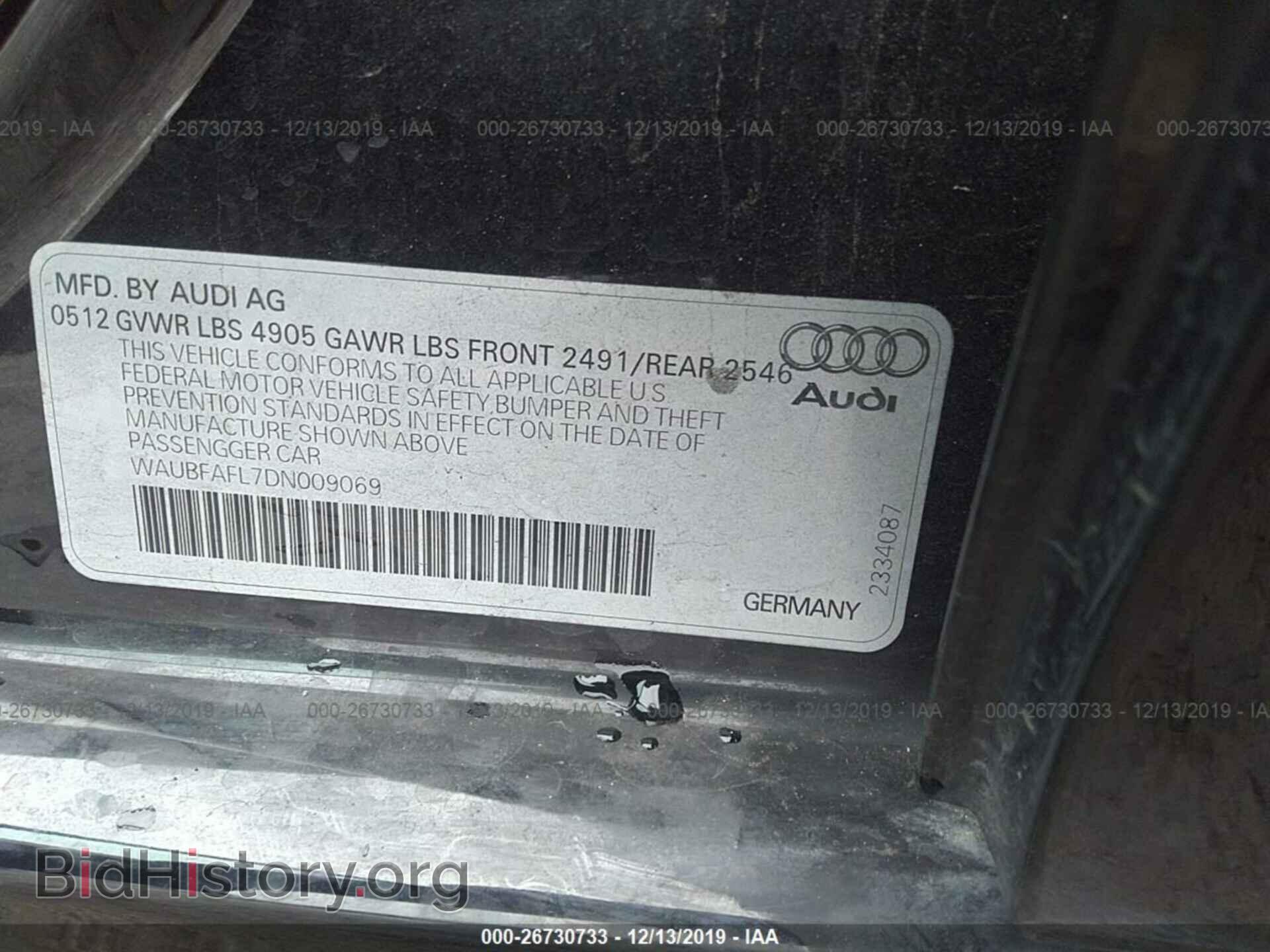 2013 AUDI A4 - VIN: WAUBFAFL7DN009069 - Фото 9