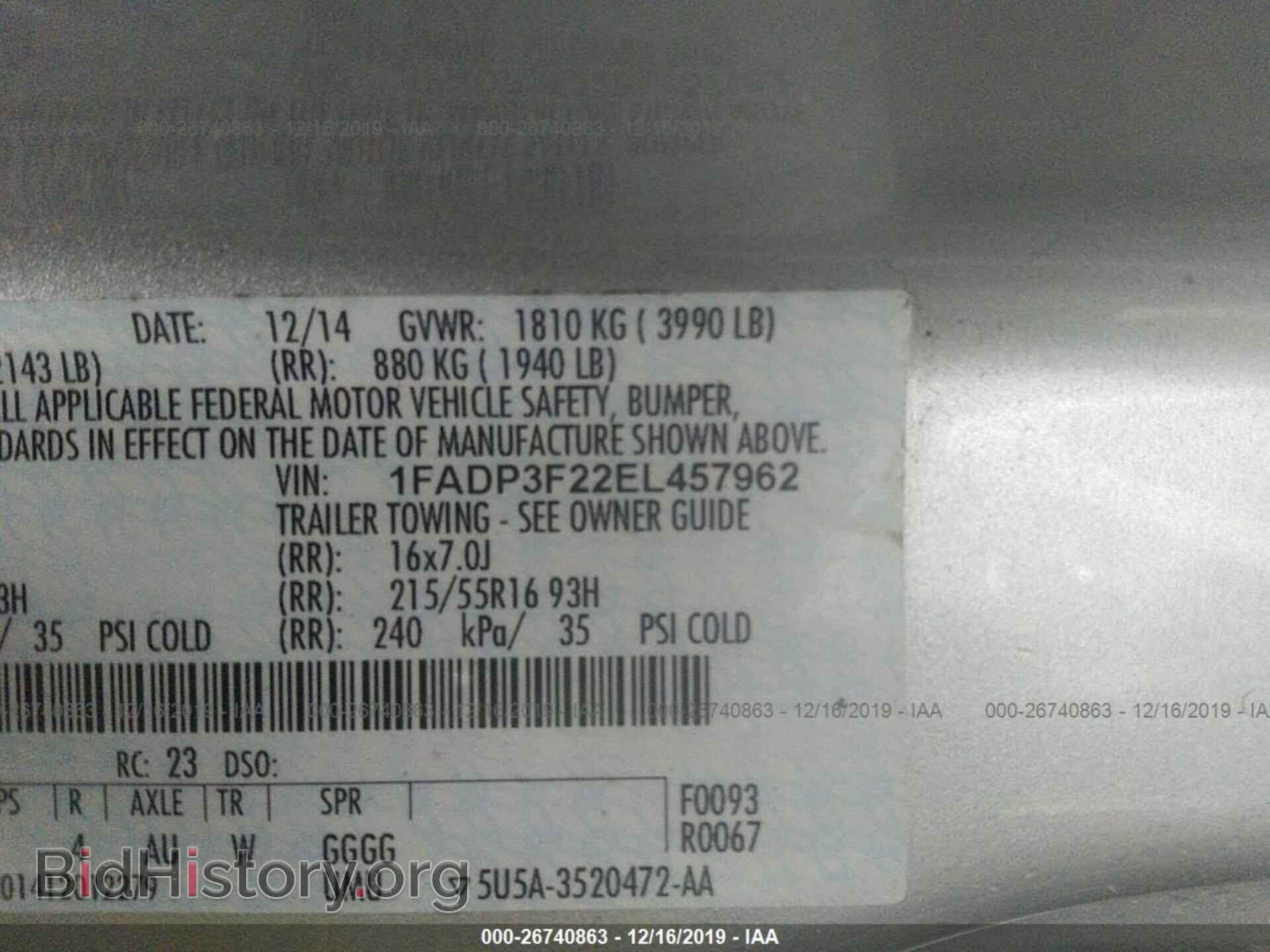 2014 FORD FOCUS - VIN: 1FADP3F22EL457962 - Фото 9