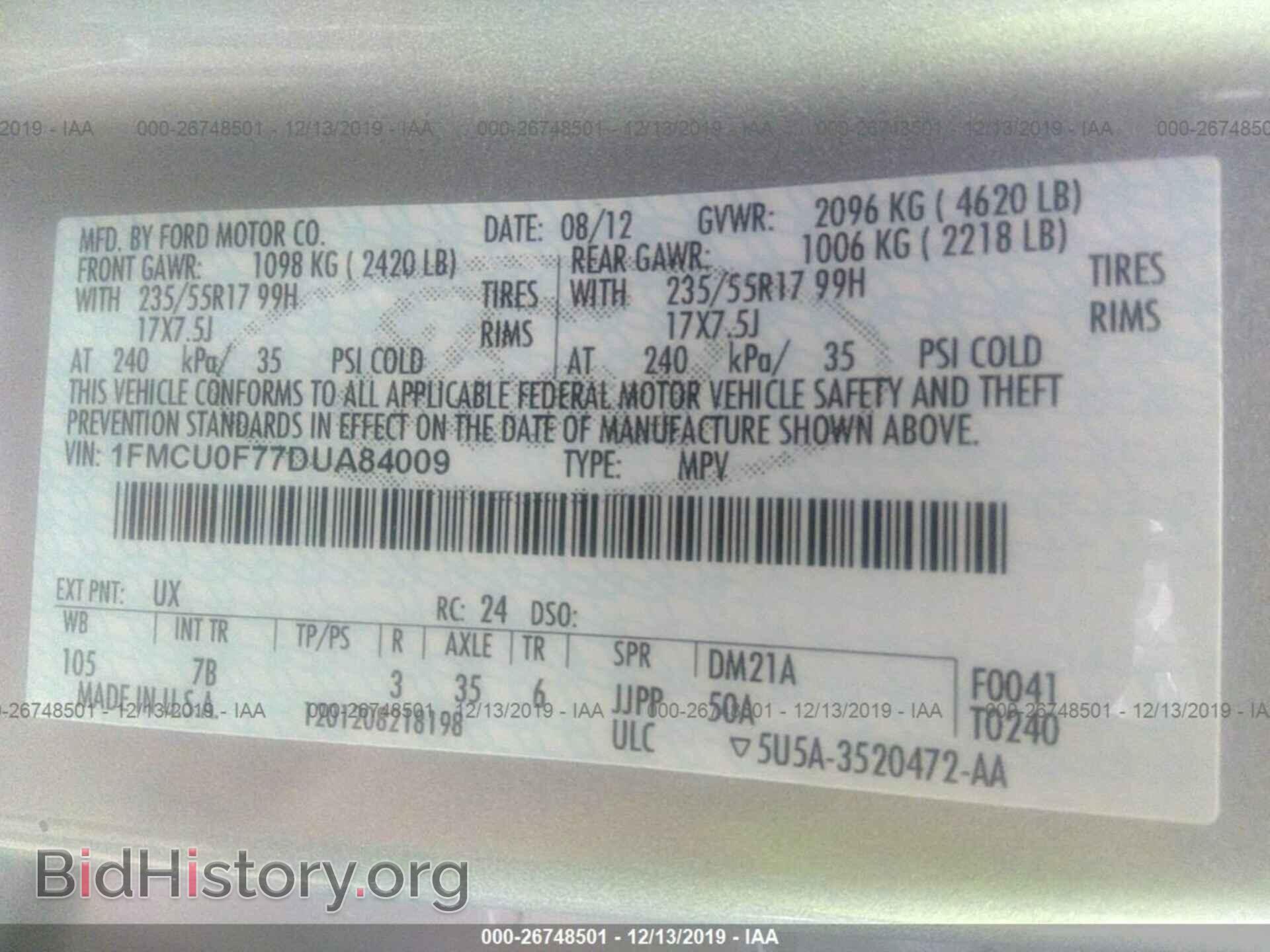 2013 FORD ESCAPE - VIN: 1FMCU0F77DUA84009 - Фото 9