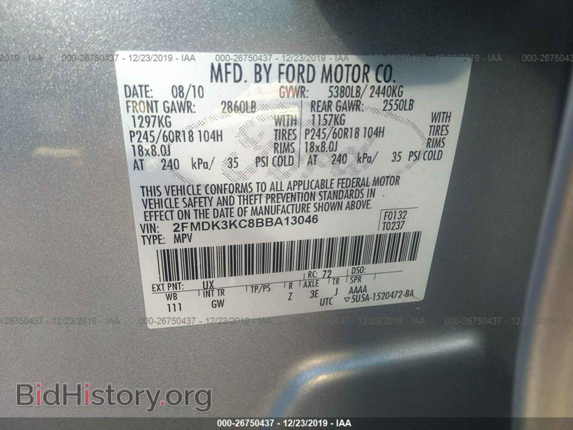 2011 FORD EDGE - VIN: 2FMDK3KC8BBA13046 - Фото 9
