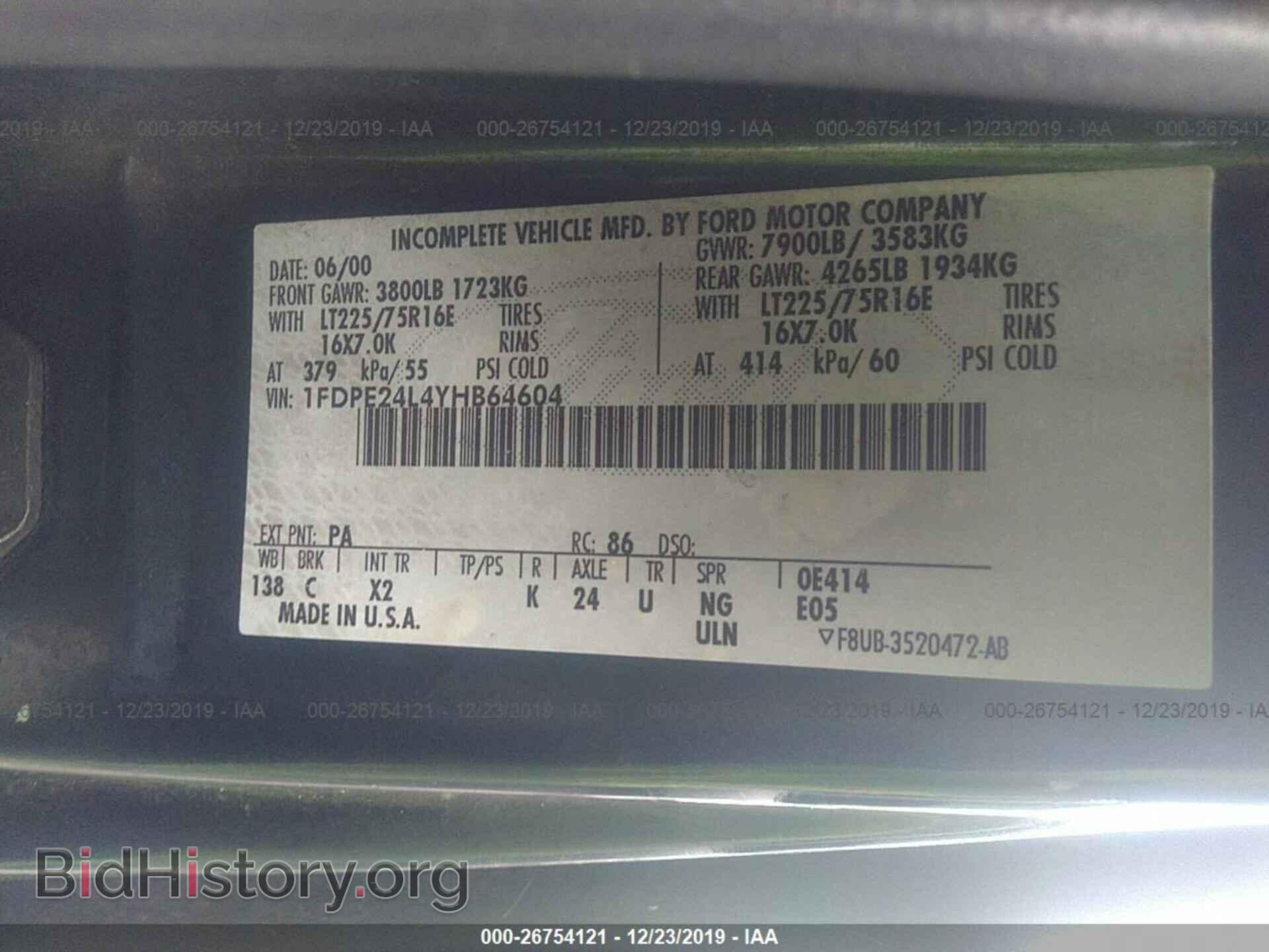 2000 FORD ECONOLINE - VIN: 1FDPE24L4YHB64604 - Photo 9