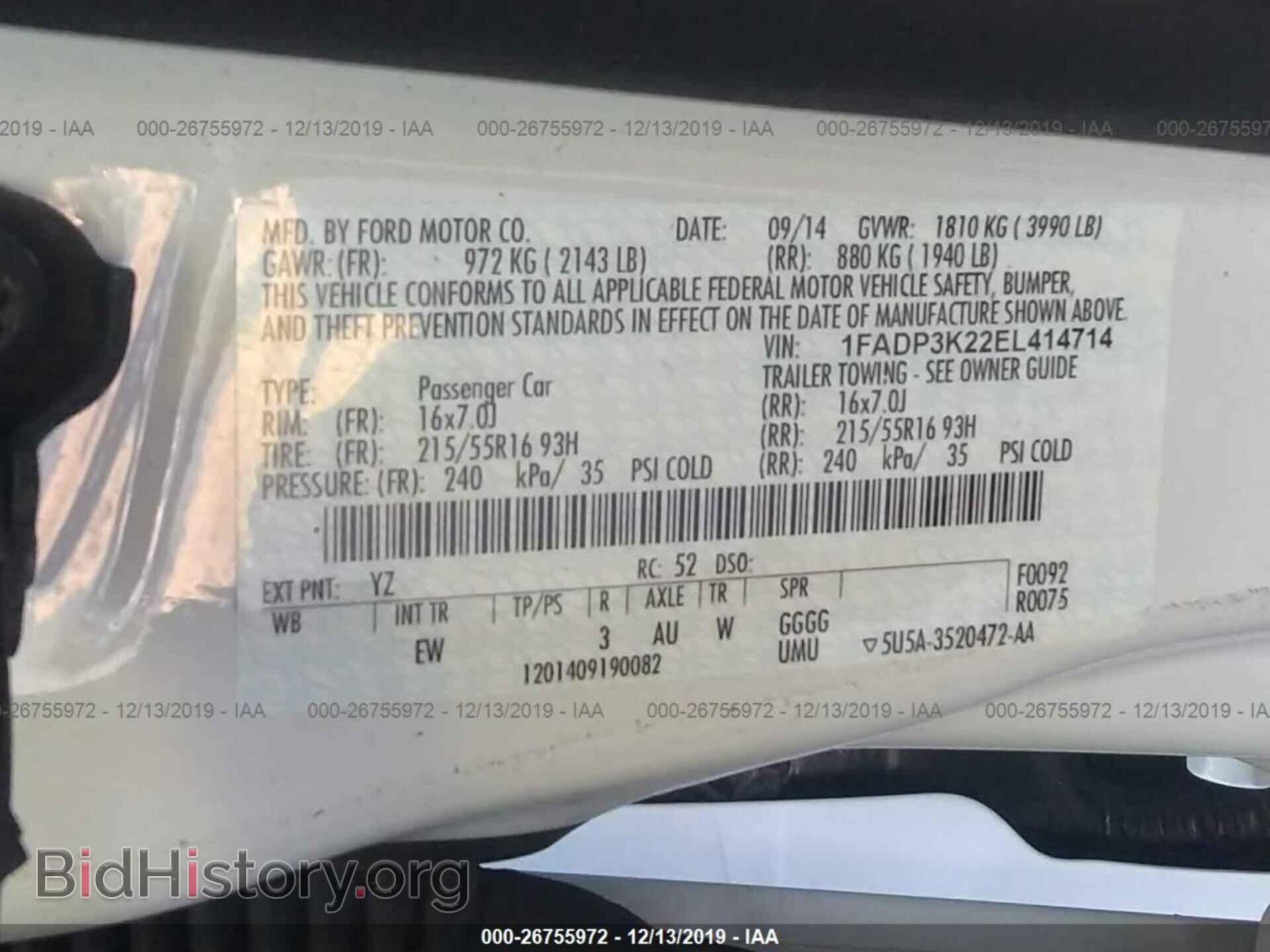 2014 FORD FOCUS - VIN: 1FADP3K22EL414714 - Фото 9