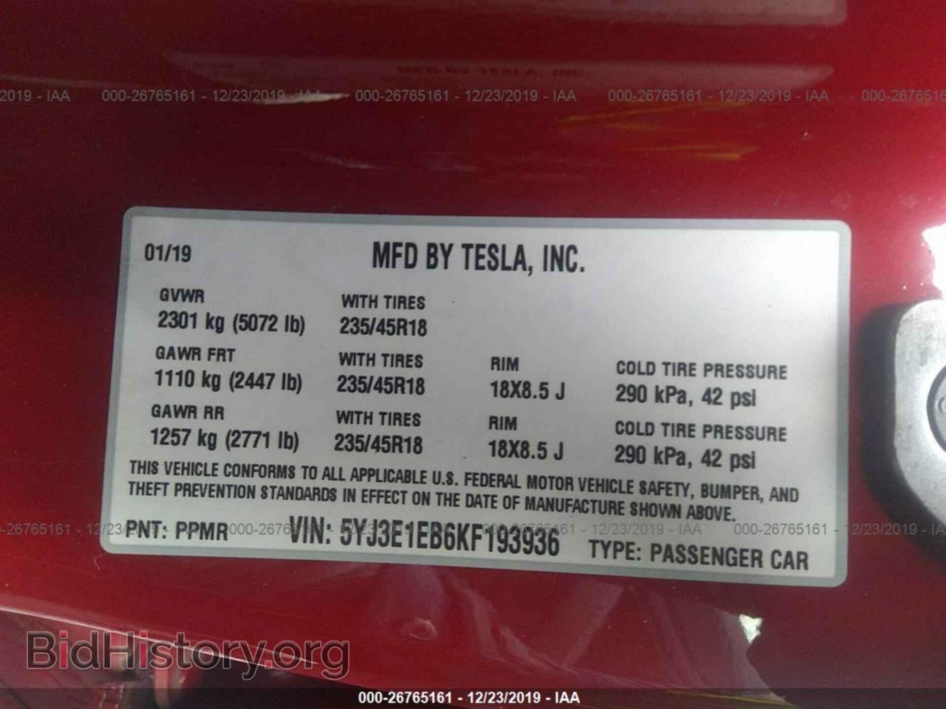 2019 TESLA MODEL 3 - VIN: 5YJ3E1EB6KF193936 - Фото 9