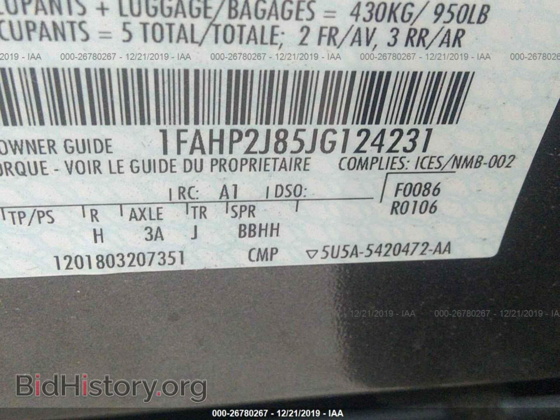 2018 FORD TAURUS - VIN: 1FAHP2J85JG124231 - Photo 9
