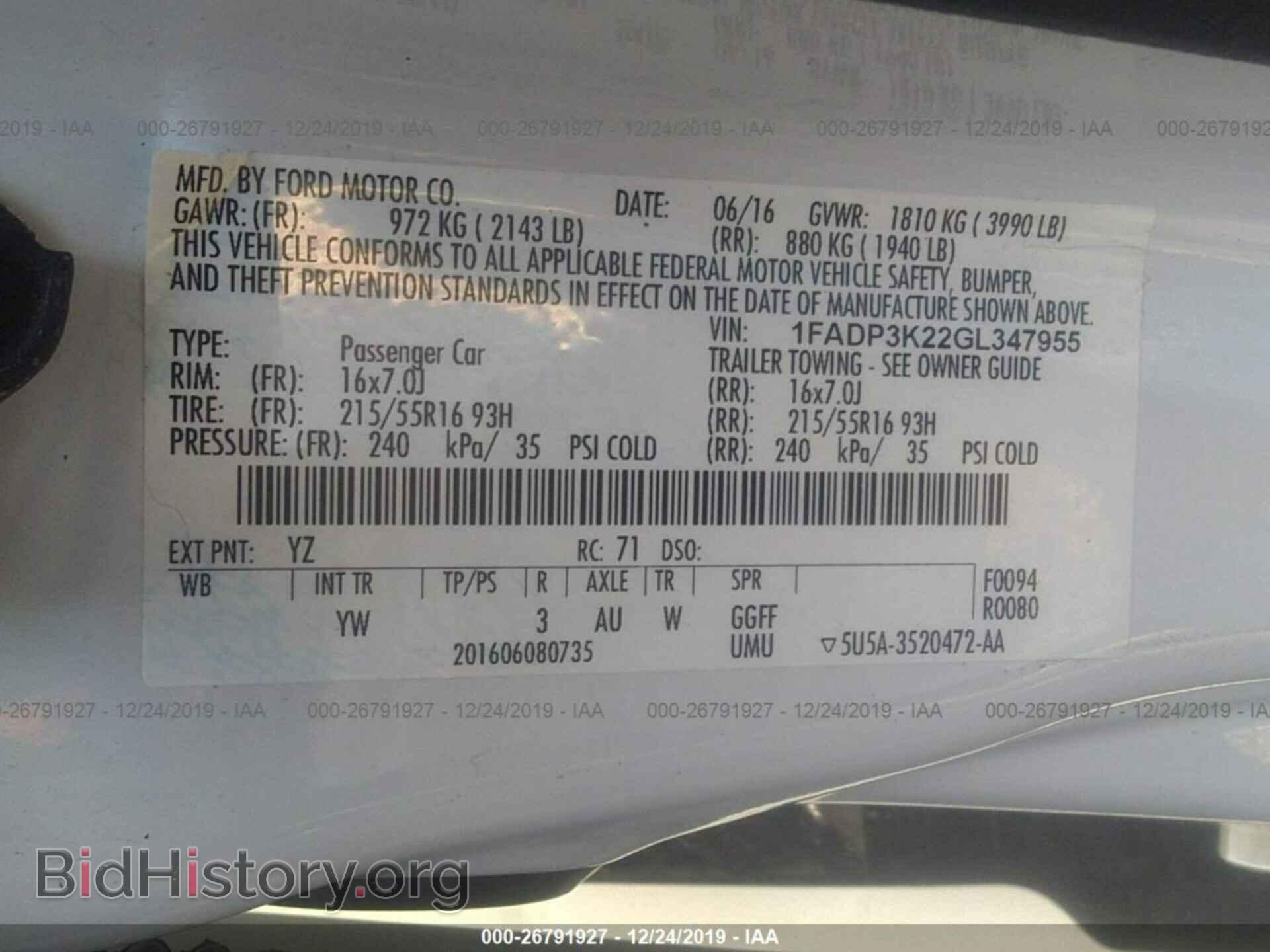 2016 FORD FOCUS - VIN: 1FADP3K22GL347955 - Фото 9