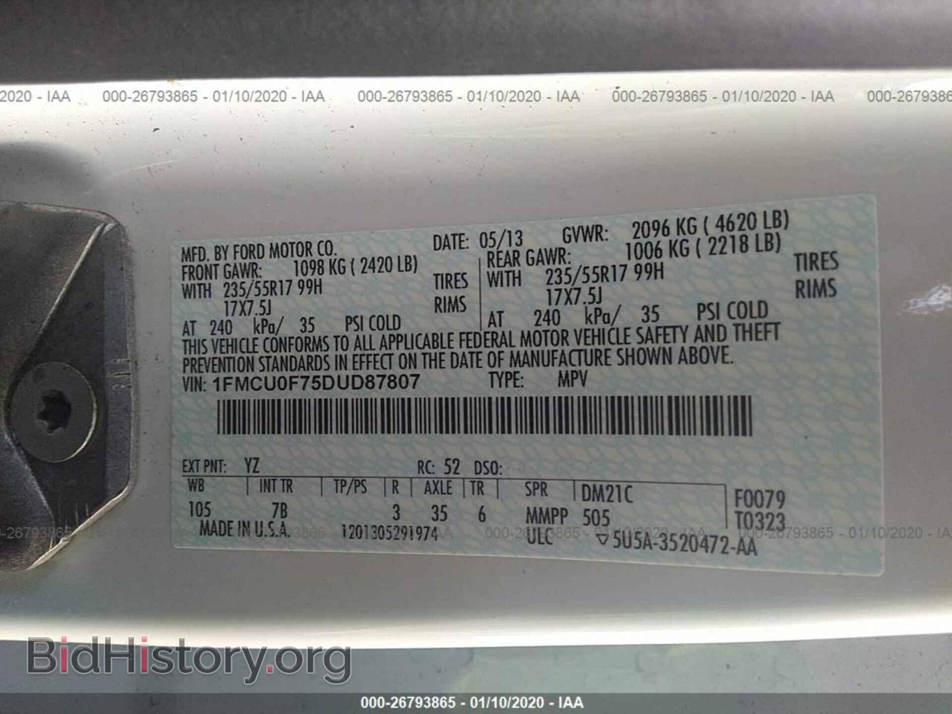 2013 FORD ESCAPE - VIN: 1FMCU0F75DUD87807 - Фото 9