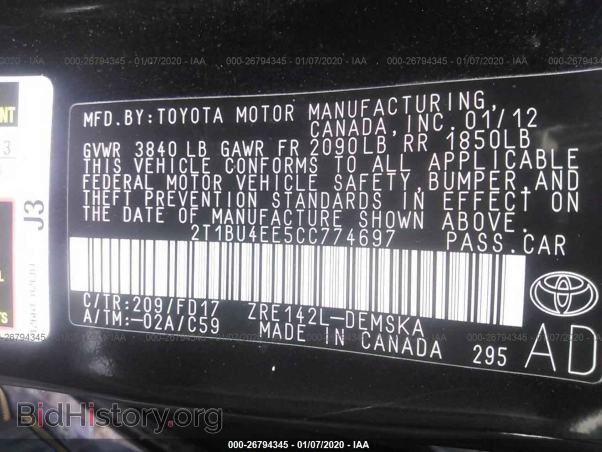 2012 TOYOTA COROLLA - VIN: 2T1BU4EE5CC774697 - Фото 9