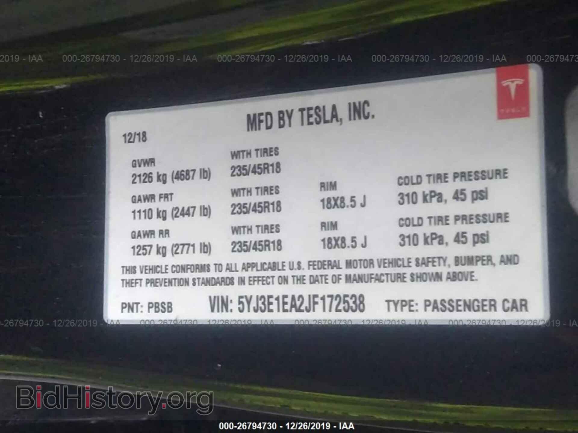 2018 TESLA MODEL 3 - VIN: 5YJ3E1EA2JF172538 - Фото 9