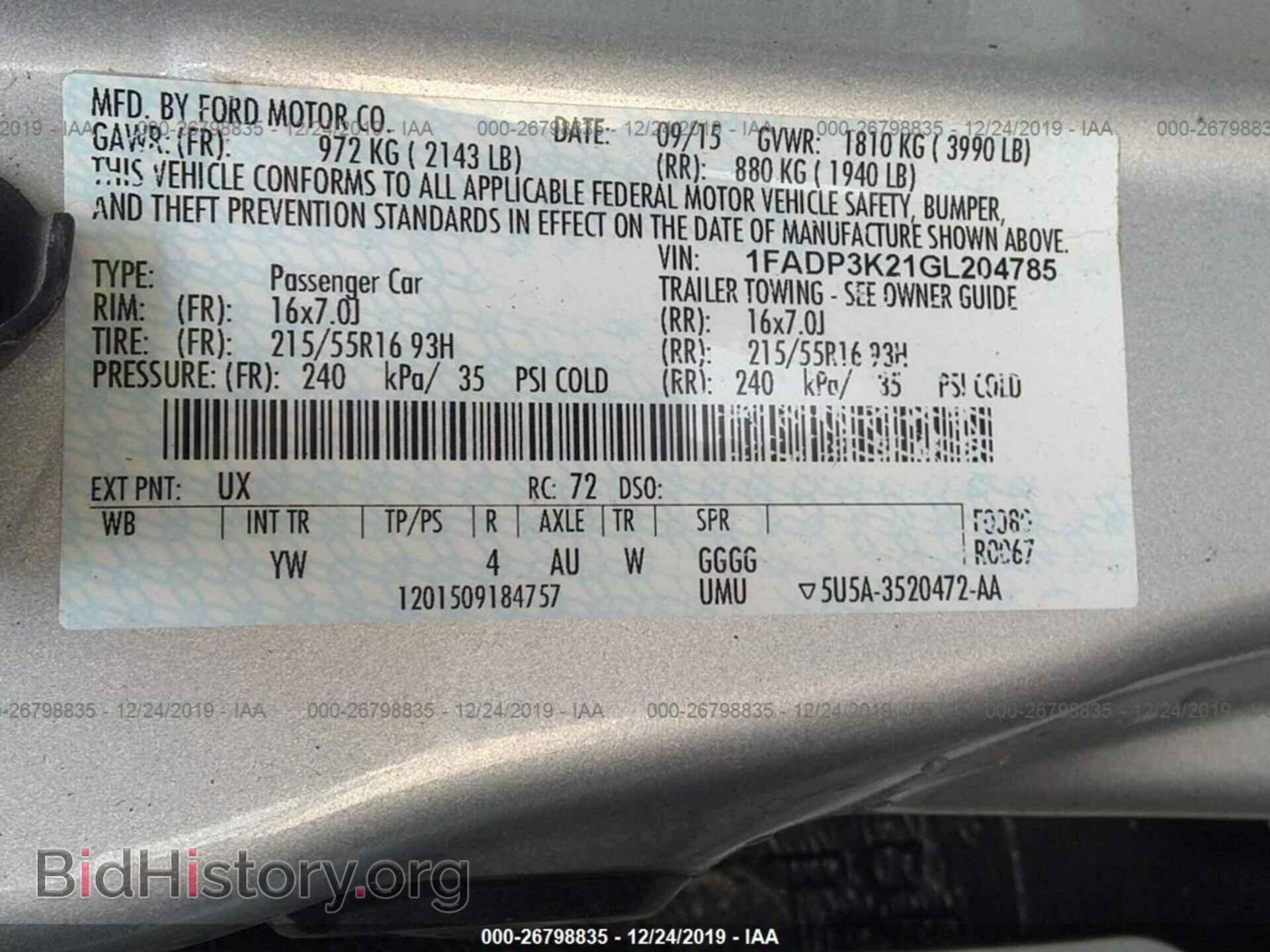 2016 FORD FOCUS - VIN: 1FADP3K21GL204785 - Фото 9
