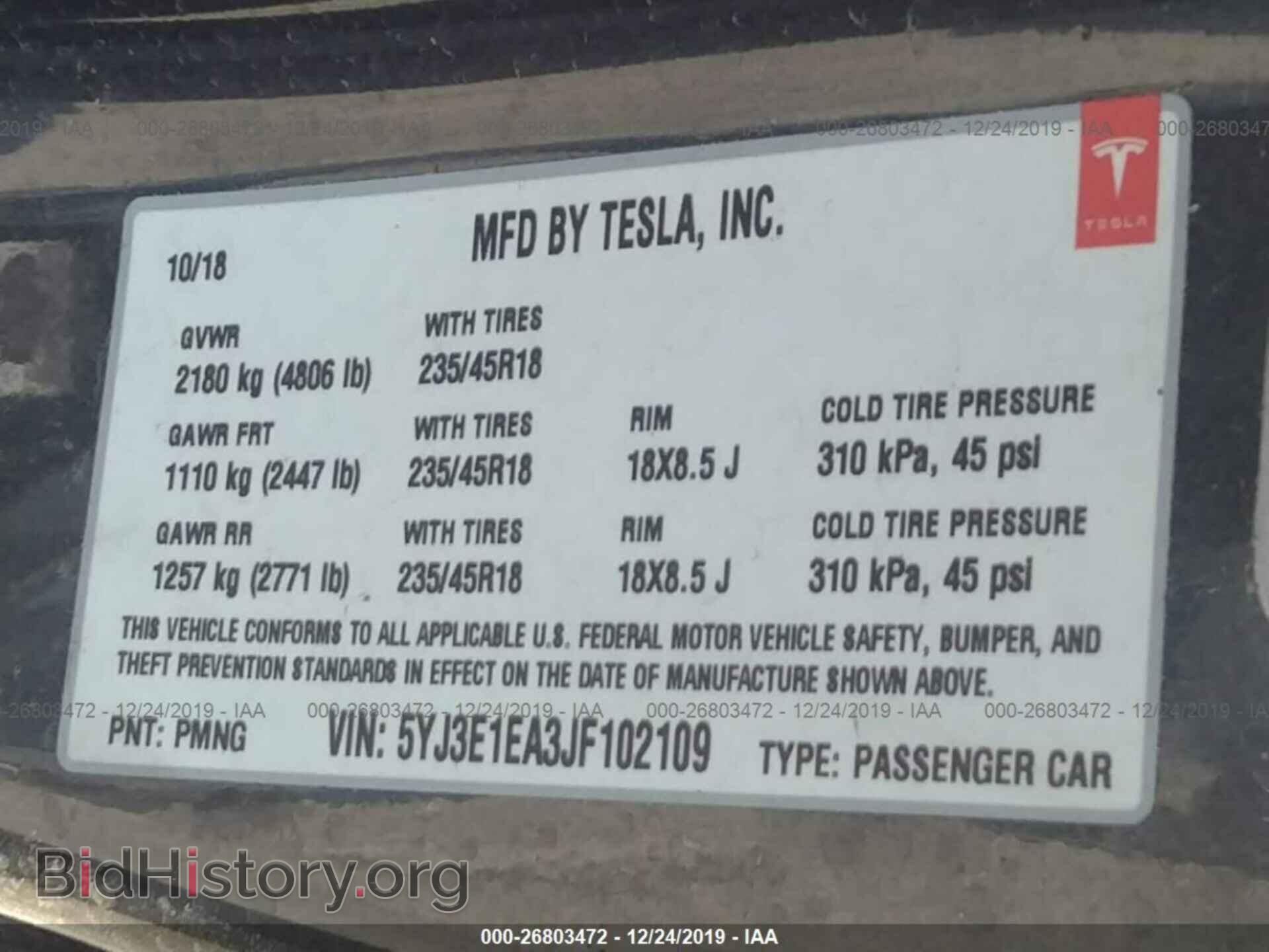 2018 TESLA MODEL 3 - VIN: 5YJ3E1EA3JF102109 - Photo 9