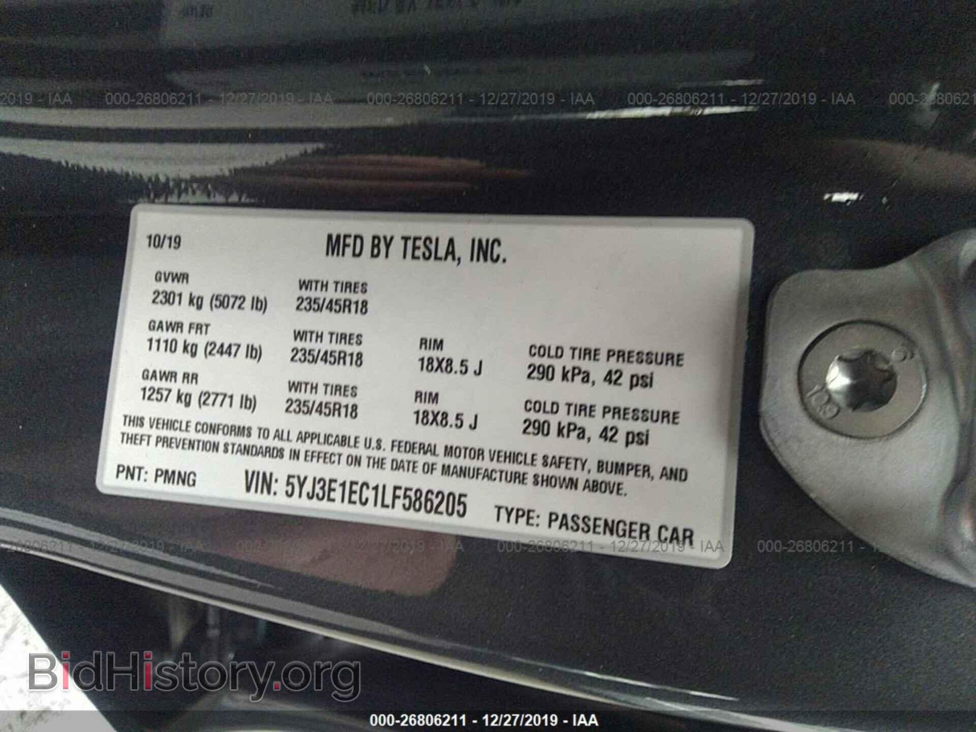 2020 TESLA MODEL 3 - VIN: 5YJ3E1EC1LF586205 - Фото 9