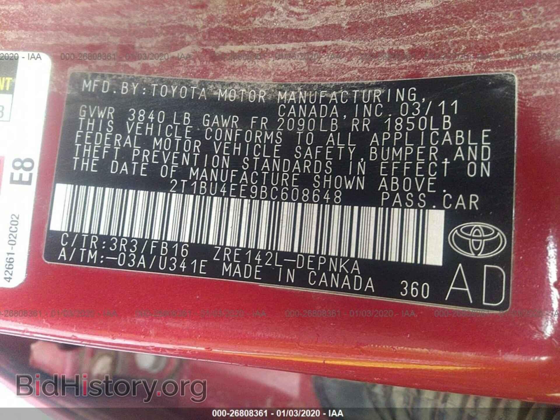 2011 TOYOTA COROLLA - VIN: 2T1BU4EE9BC608648 - Фото 9