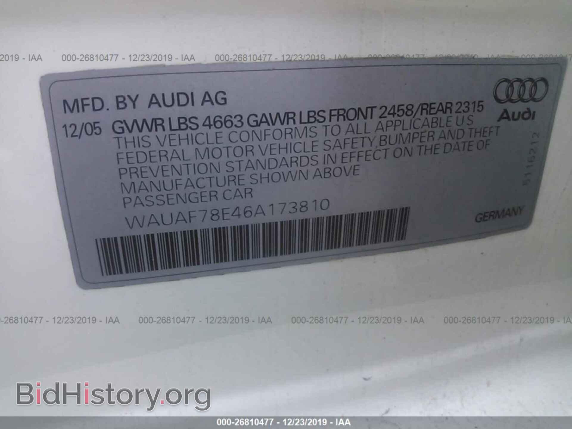 2006 AUDI A4 - VIN: WAUAF78E46A173810 - Фото 9
