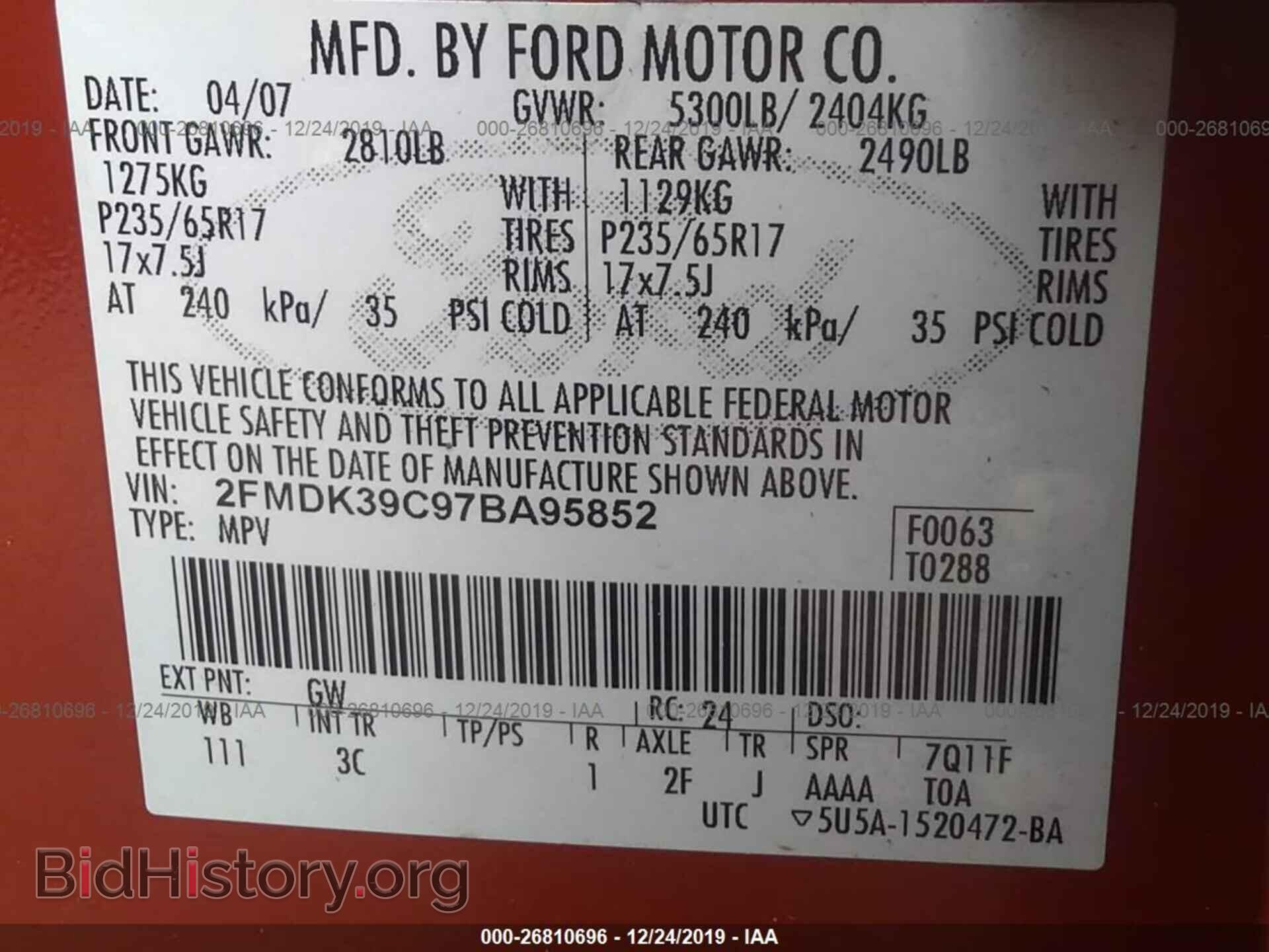 2007 FORD EDGE - VIN: 2FMDK39C97BA95852 - Photo 9