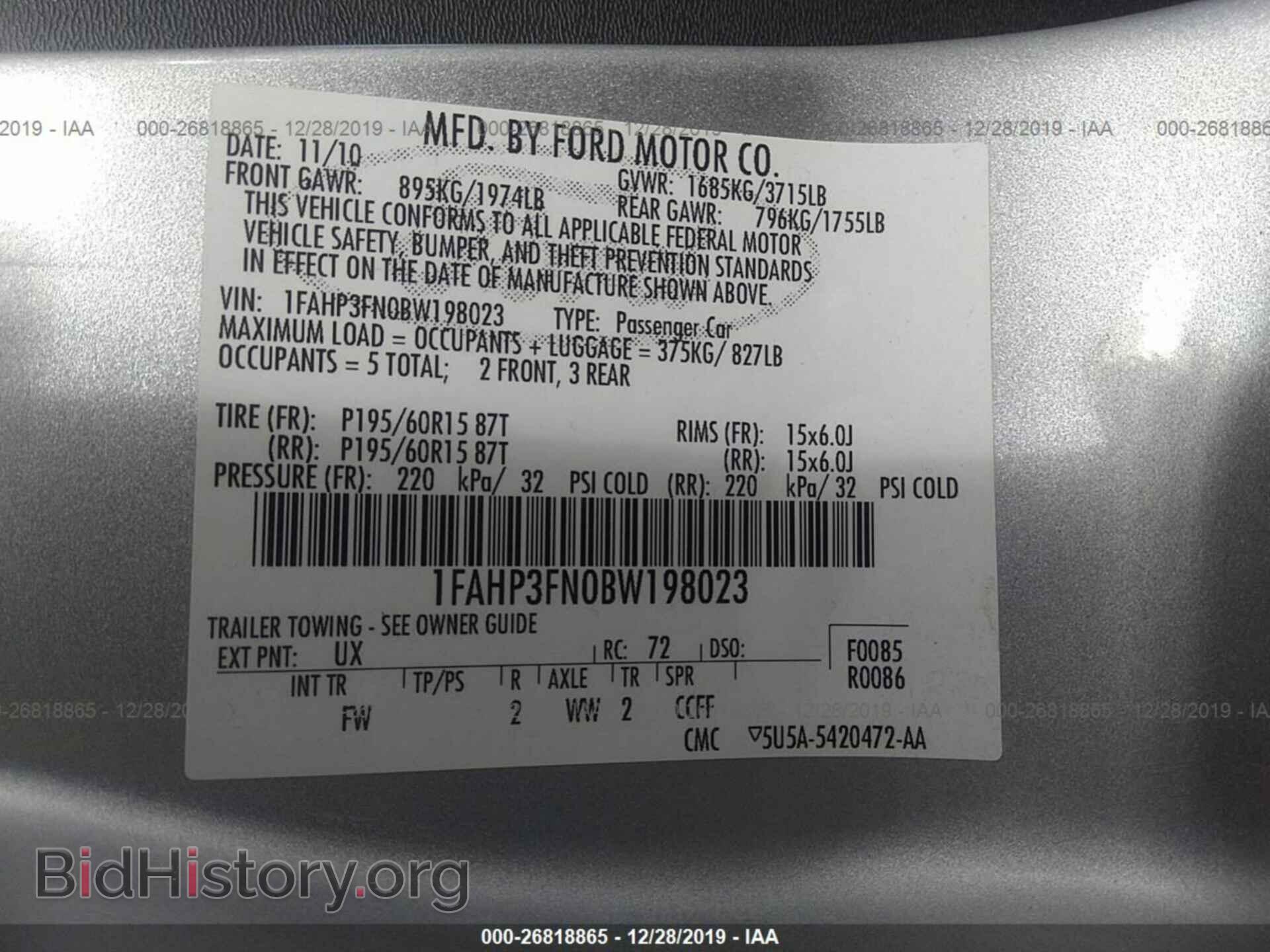 2011 FORD FOCUS - VIN: 1FAHP3FN0BW198023 - Фото 9