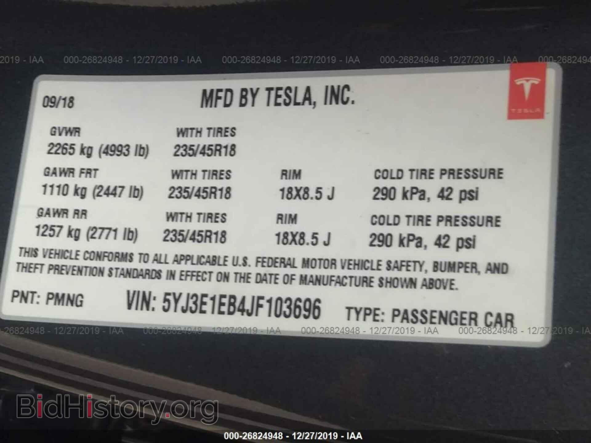 2018 TESLA MODEL 3 - VIN: 5YJ3E1EB4JF103696 - Фото 9
