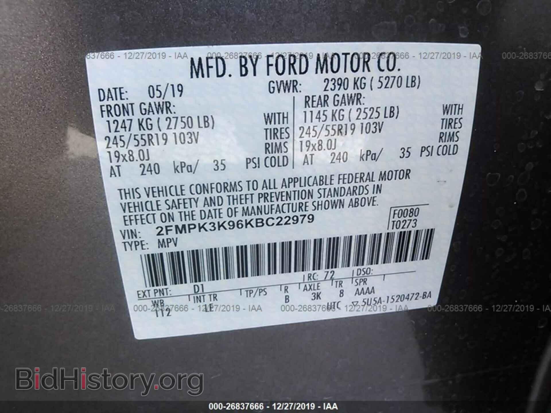 2019 FORD EDGE - VIN: 2FMPK3K96KBC22979 - Photo 9