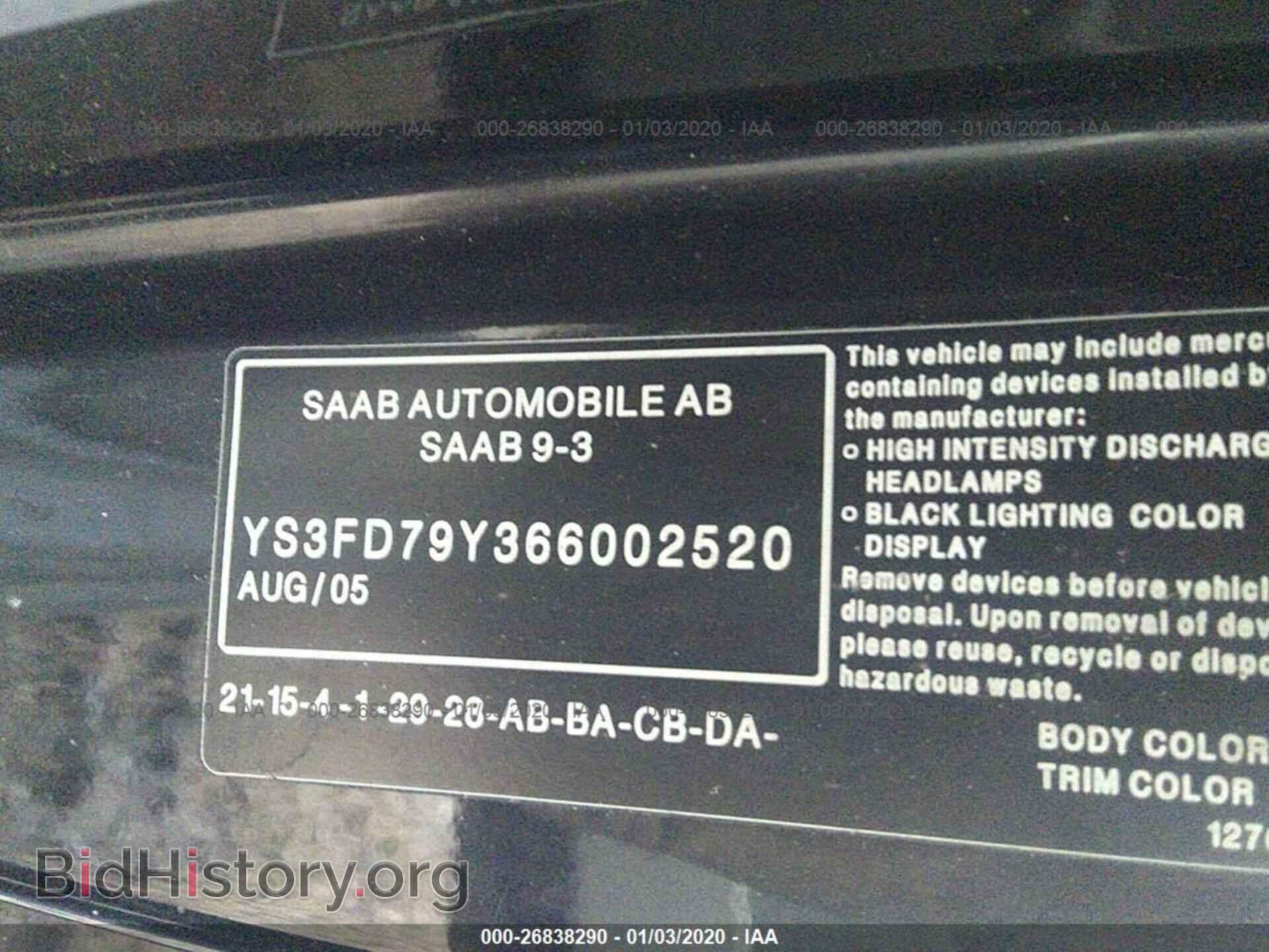 2006 SAAB 9-3 - VIN: YS3FD79Y366002520 - Фото 9