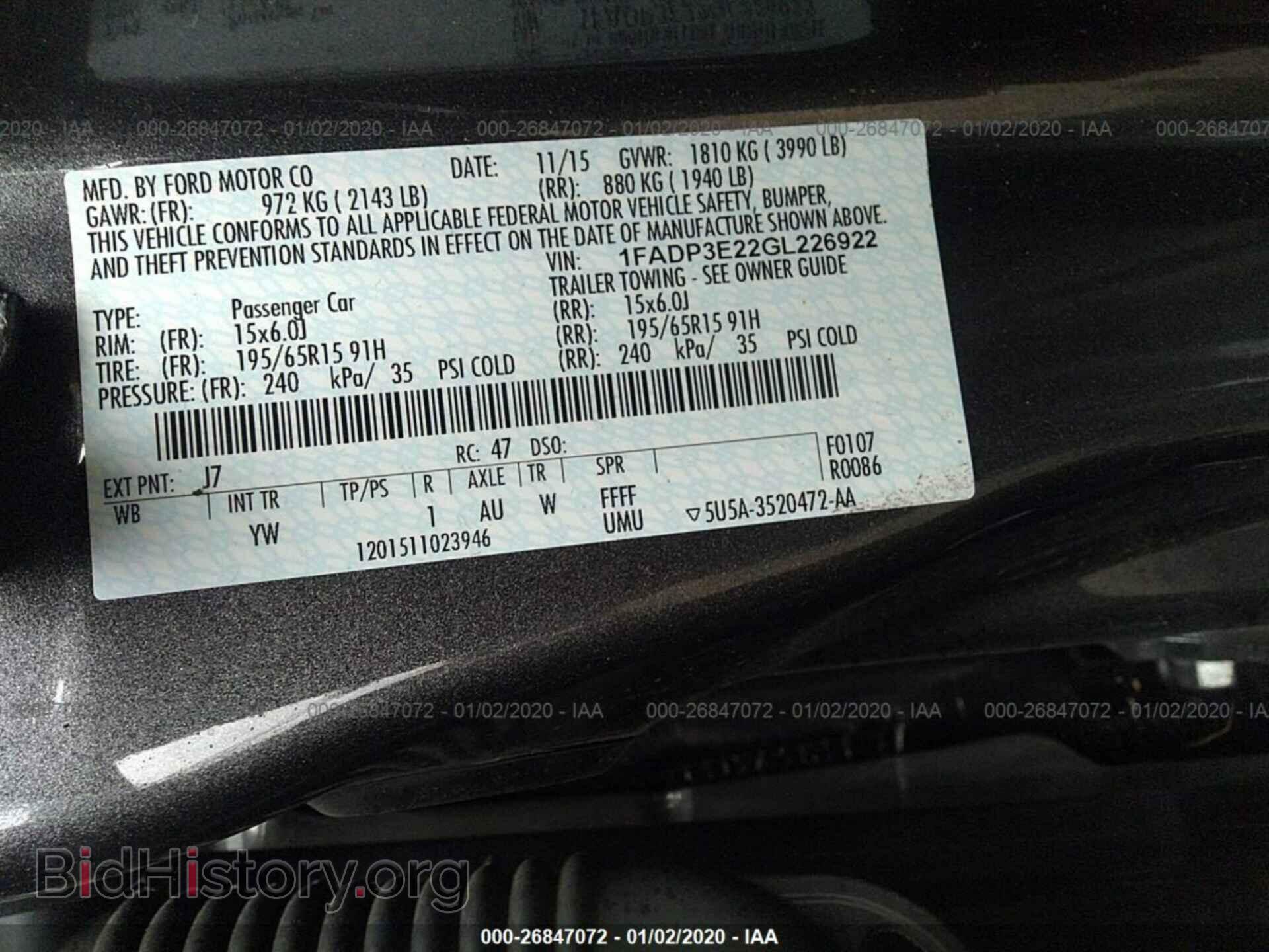 2016 FORD FOCUS - VIN: 1FADP3E22GL226922 - Фото 9