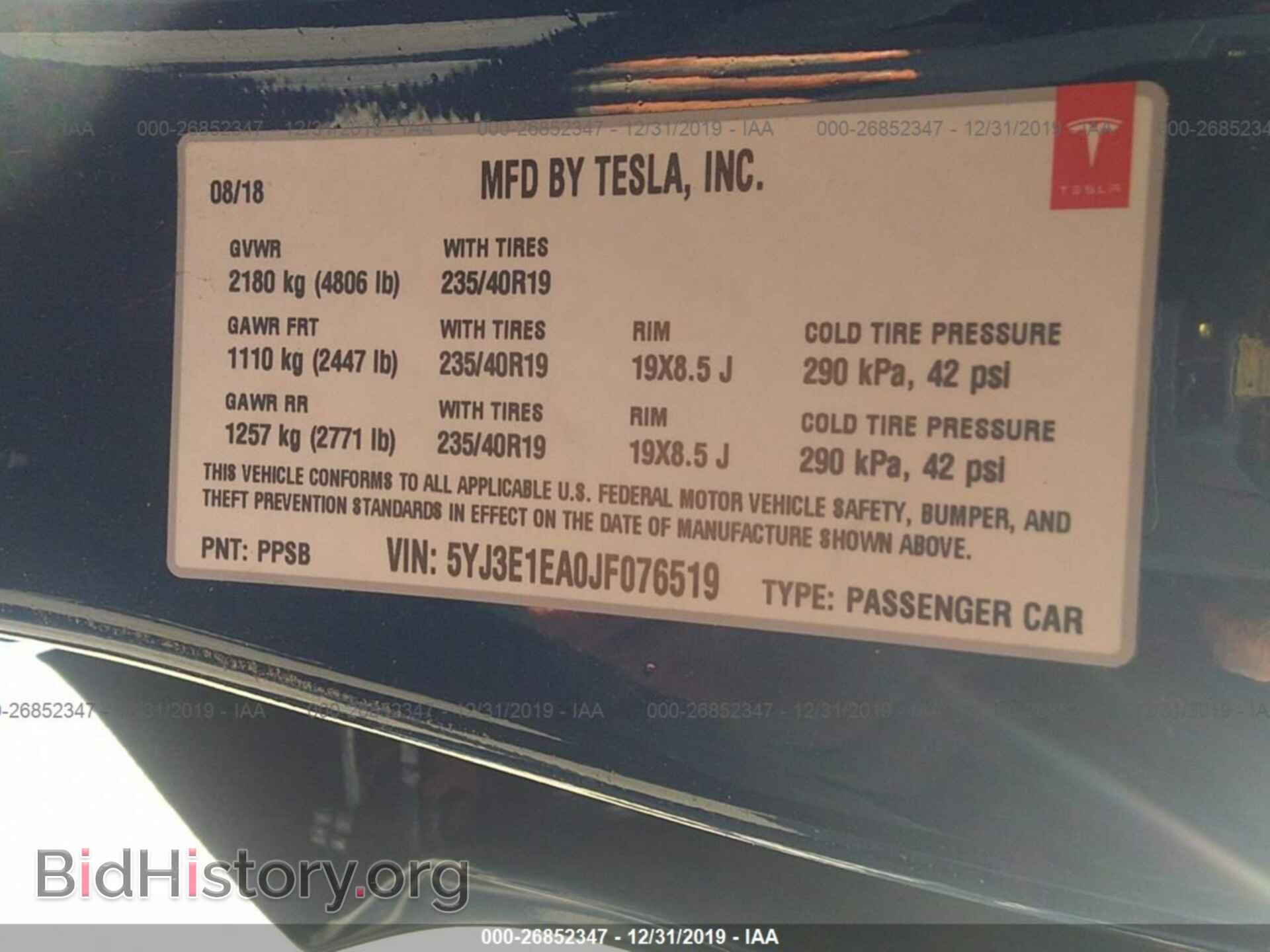 2018 TESLA MODEL 3 - VIN: 5YJ3E1EA0JF076519 - Photo 9
