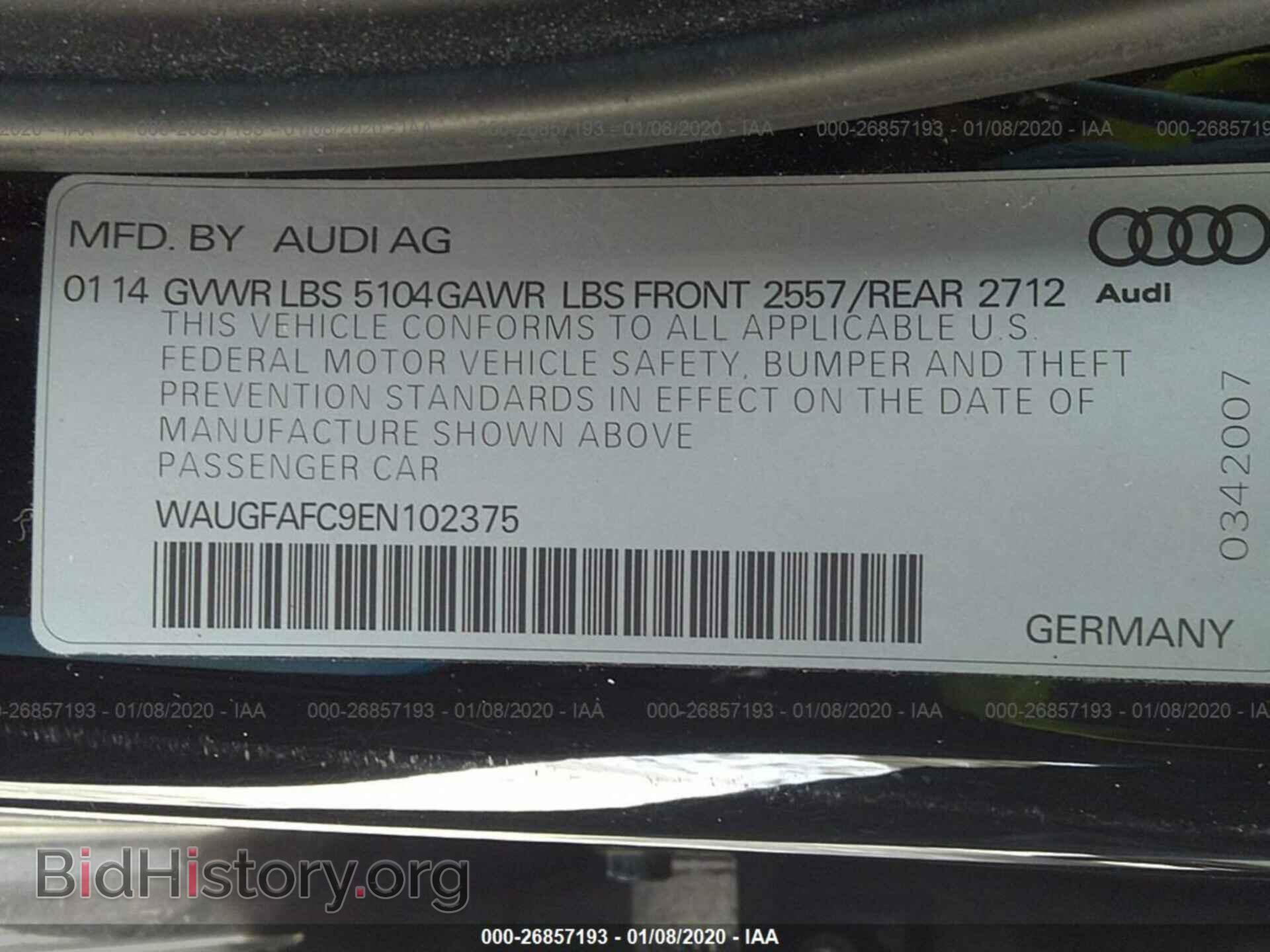 2014 AUDI A6 - VIN: WAUGFAFC9EN102375 - Фото 9
