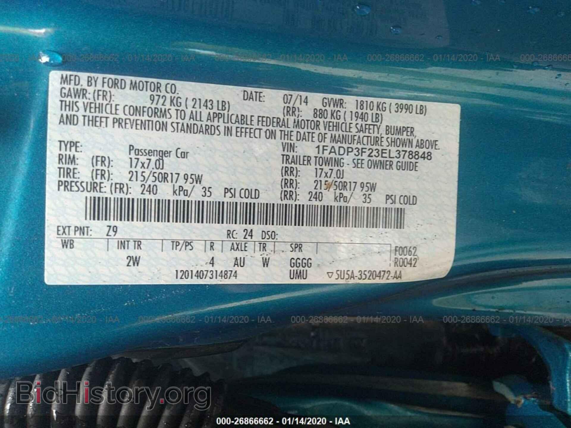 2014 FORD FOCUS - VIN: 1FADP3F23EL378848 - Фото 9