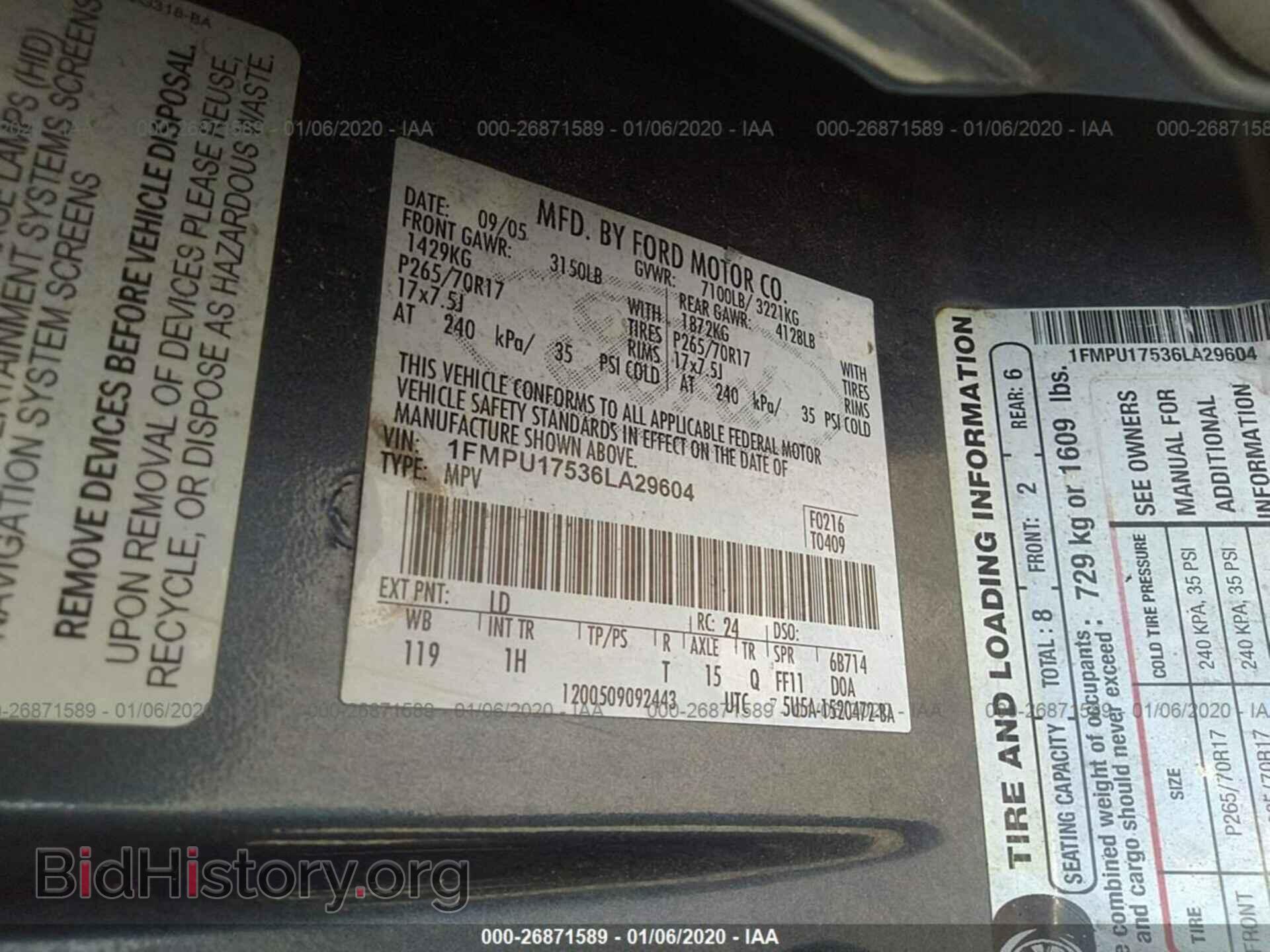 2006 FORD EXPEDITION - VIN: 1FMPU17536LA29604 - Photo 9