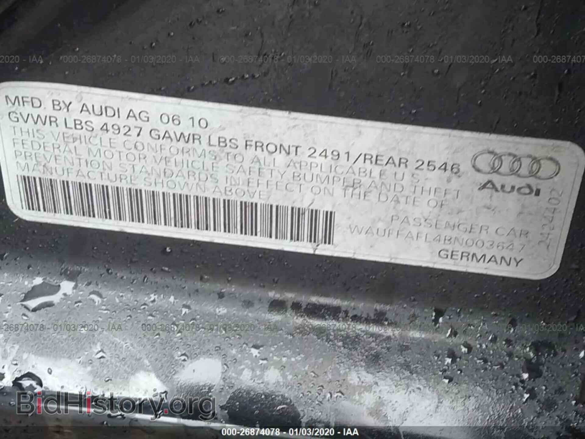 2011 AUDI A4 - VIN: WAUFFAFL4BN003647 - Фото 9