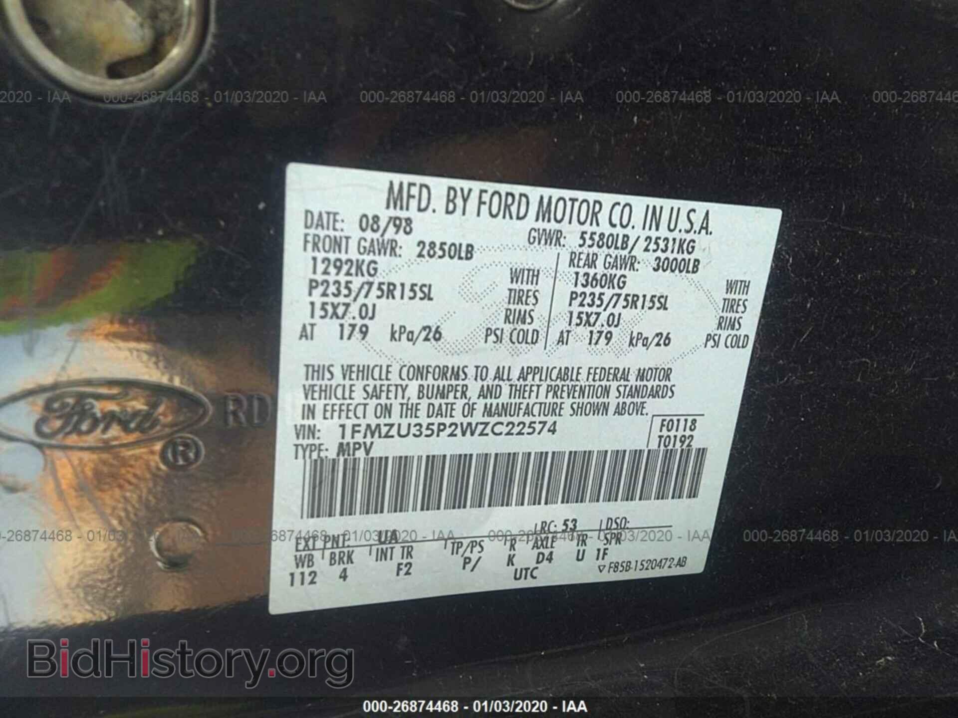 1998 FORD EXPLORER - VIN: 1FMZU35P2WZC22574 - Фото 9