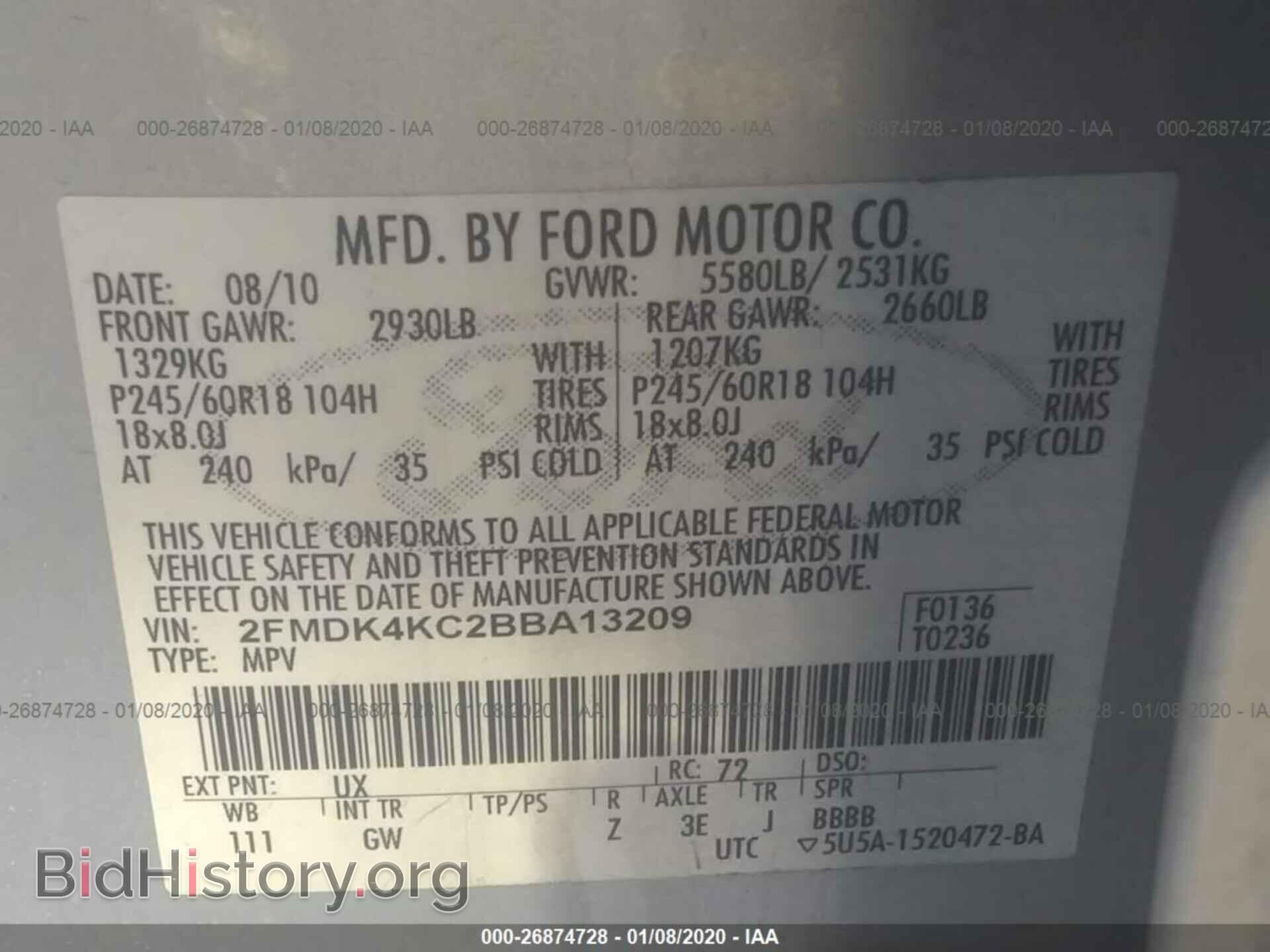 2011 FORD EDGE - VIN: 2FMDK4KC2BBA13209 - Photo 9