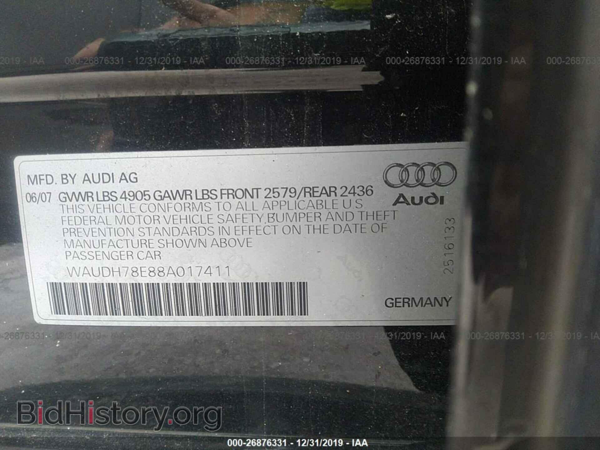 2008 AUDI A4 - VIN: WAUDH78E88A017411 - Фото 9