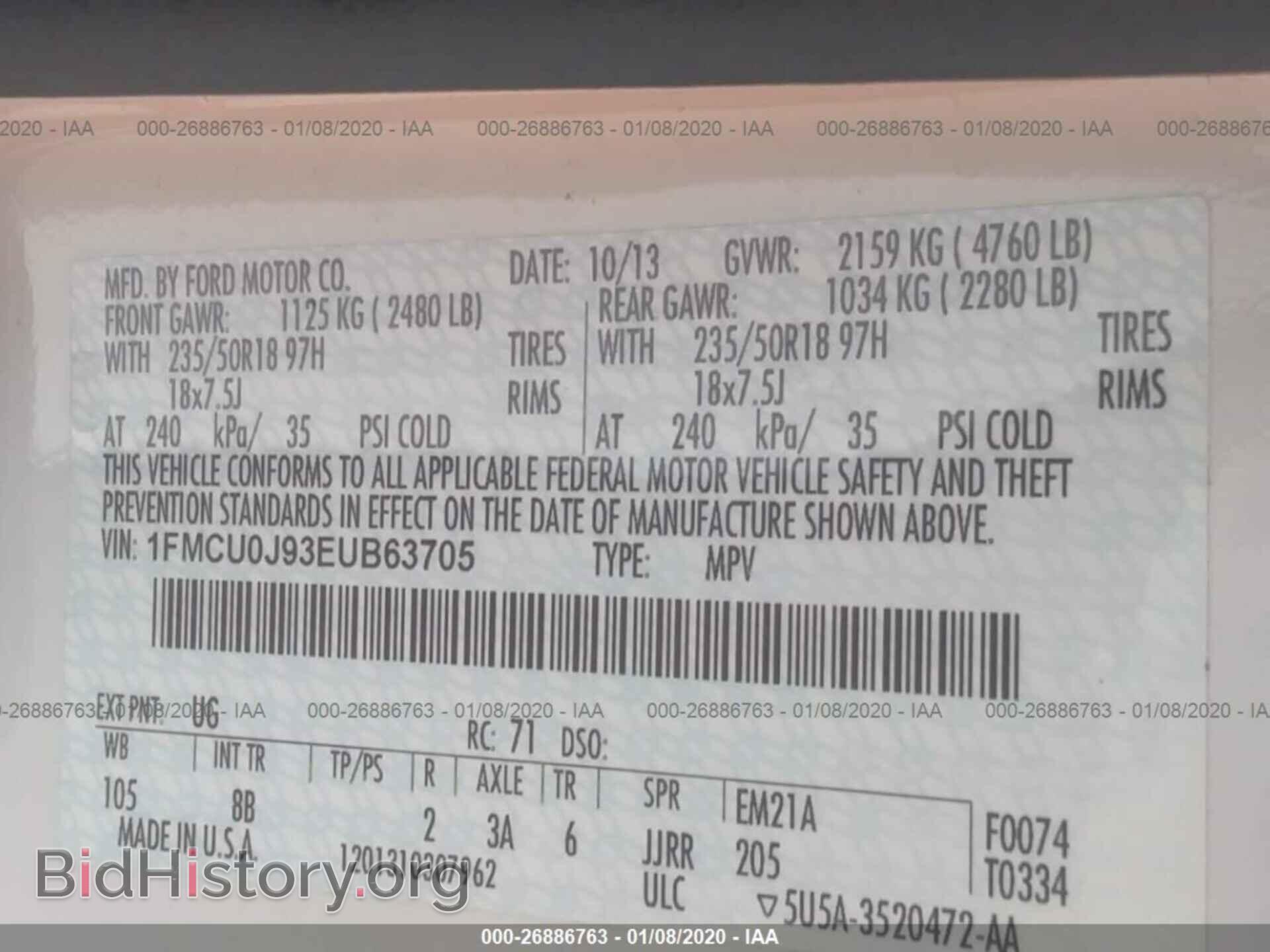 2014 FORD ESCAPE - VIN: 1FMCU0J93EUB63705 - Photo 9