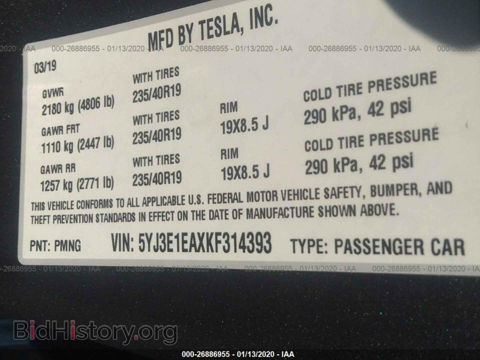 2019 TESLA MODEL 3 - VIN: 5YJ3E1EAXKF314393 - Photo 9
