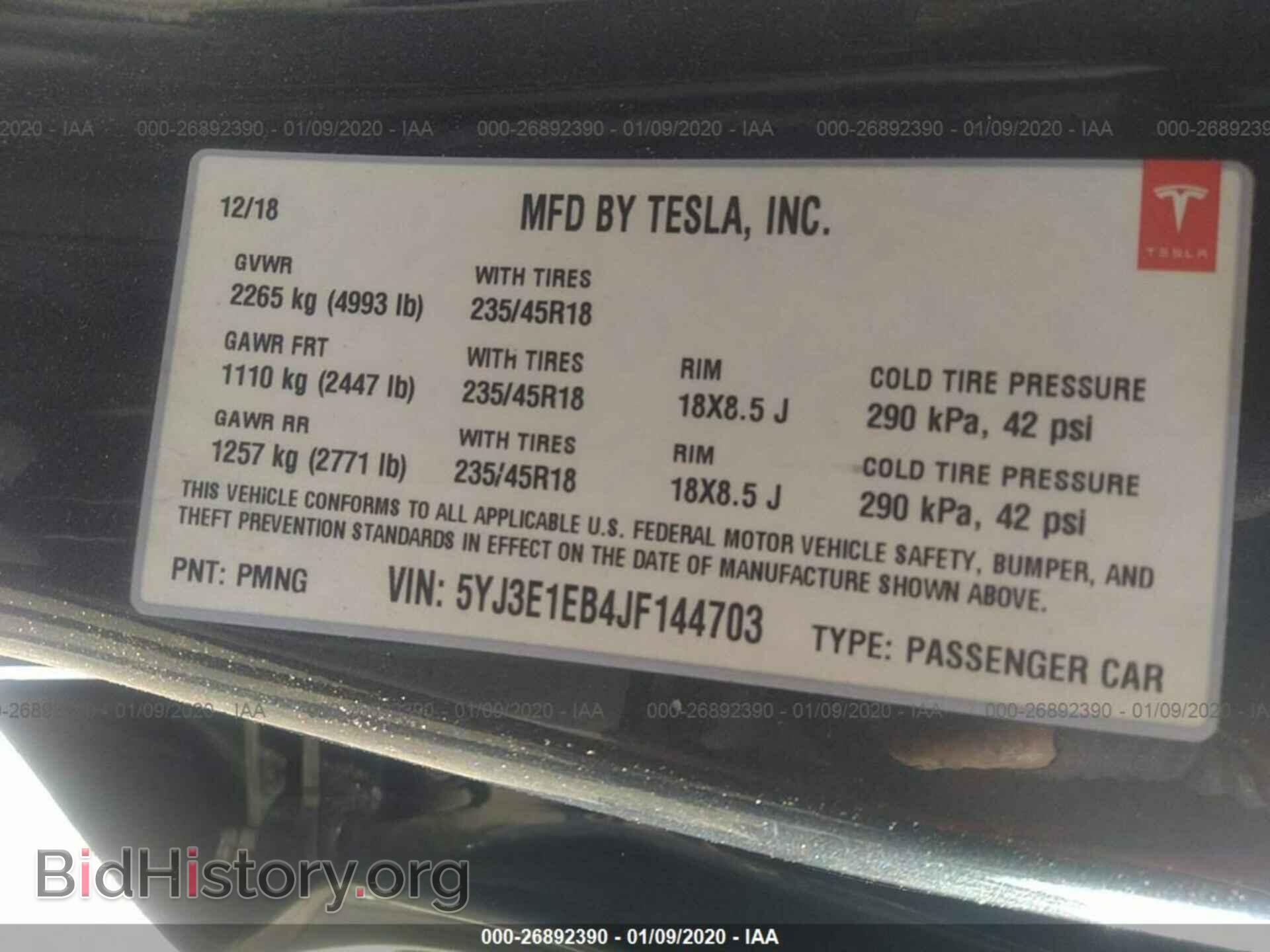 2018 TESLA MODEL 3 - VIN: 5YJ3E1EB4JF144703 - Photo 9