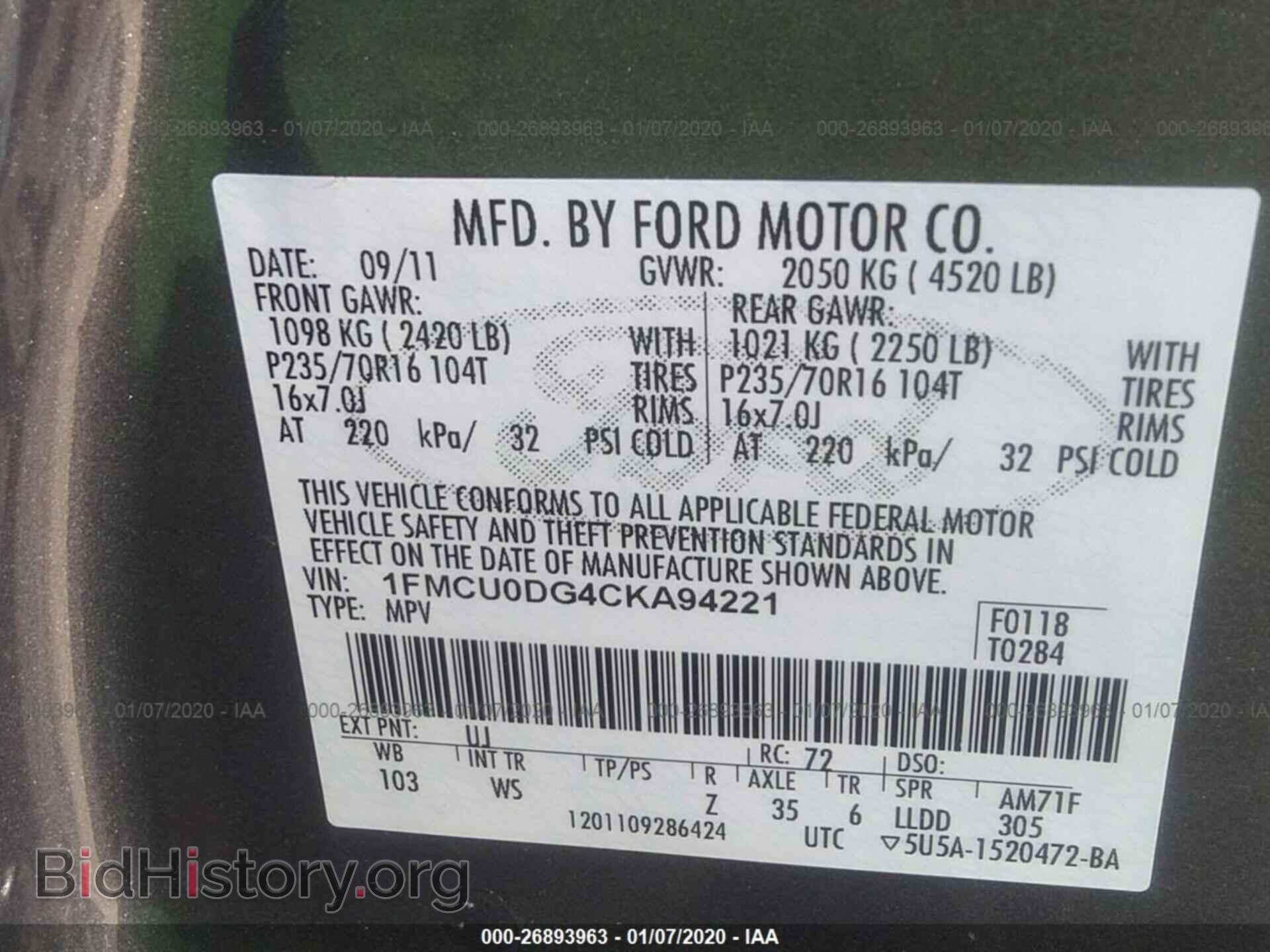 2012 FORD ESCAPE - VIN: 1FMCU0DG4CKA94221 - Photo 9