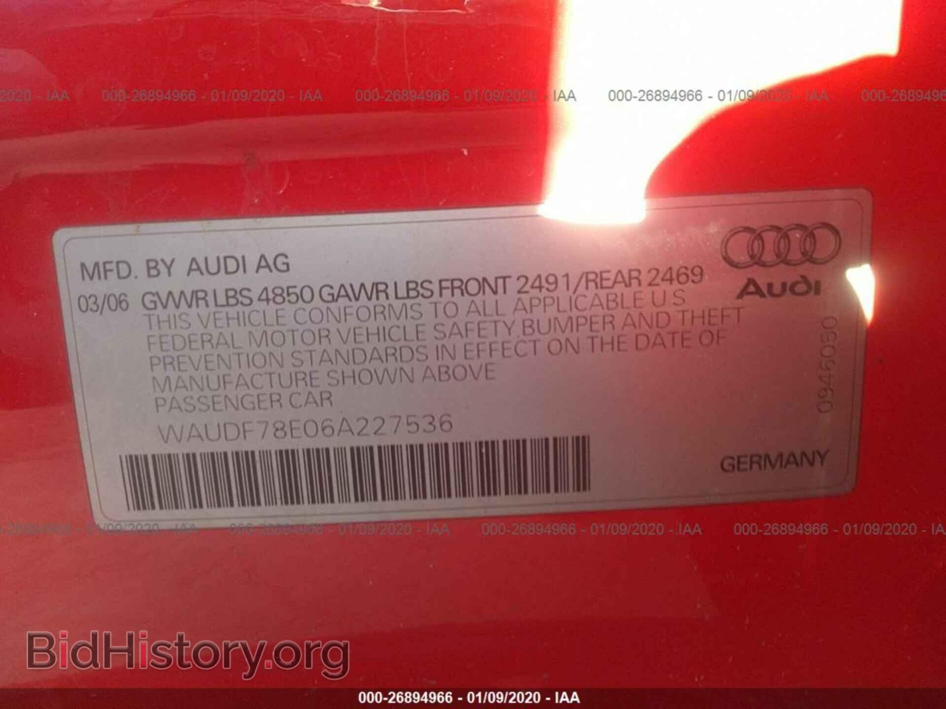 2006 AUDI A4 - VIN: WAUDF78E06A227536 - Фото 9