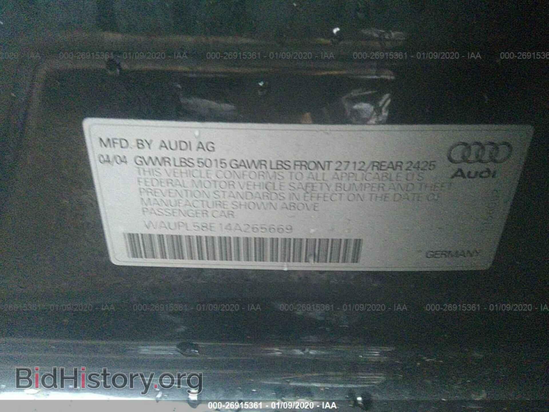 2004 AUDI S4 - VIN: WAUPL58E14A265669 - Фото 9