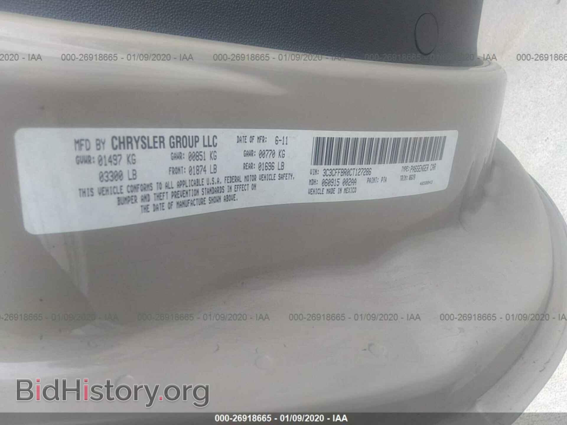 2012 FIAT 500 - VIN: 3C3CFFBR0CT127286 - Фото 9