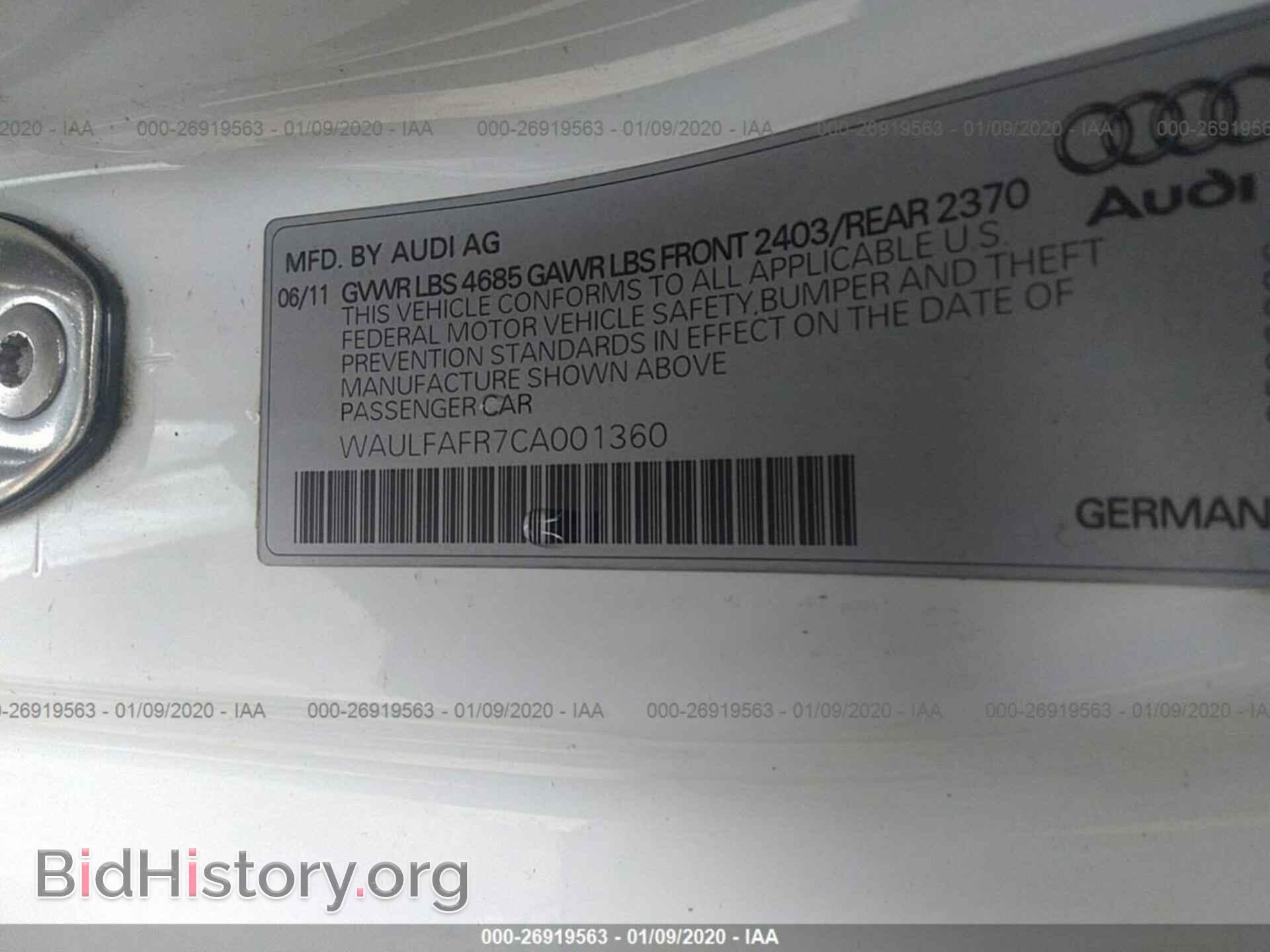 2012 AUDI A5 - VIN: WAULFAFR7CA001360 - Фото 9