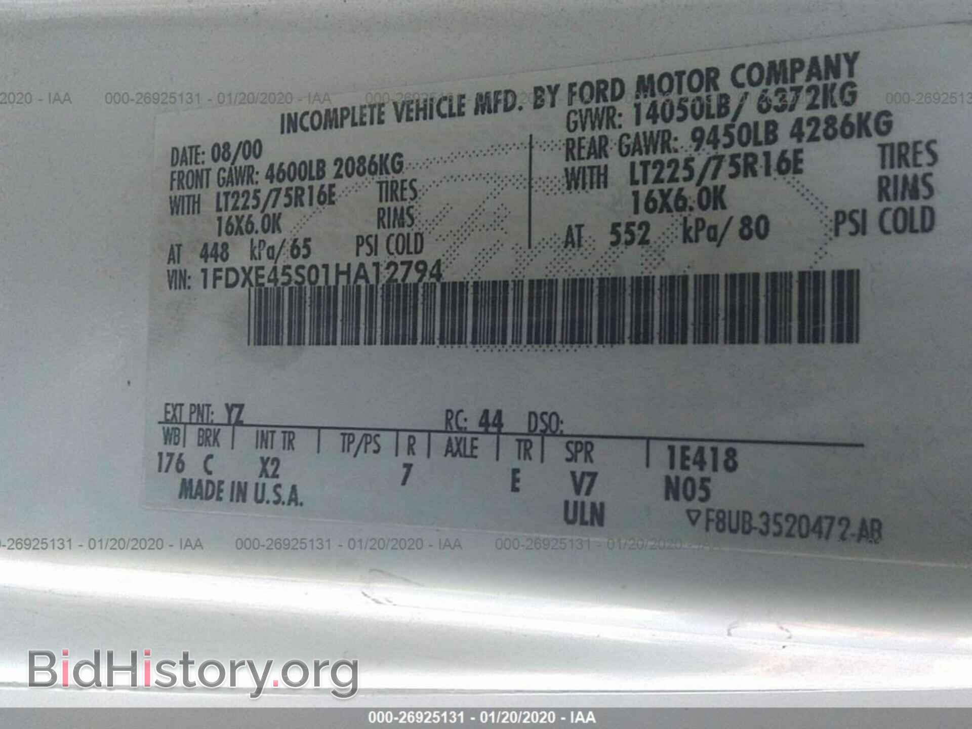 2001 FORD ECONOLINE - VIN: 1FDXE45S01HA12794 - Фото 9