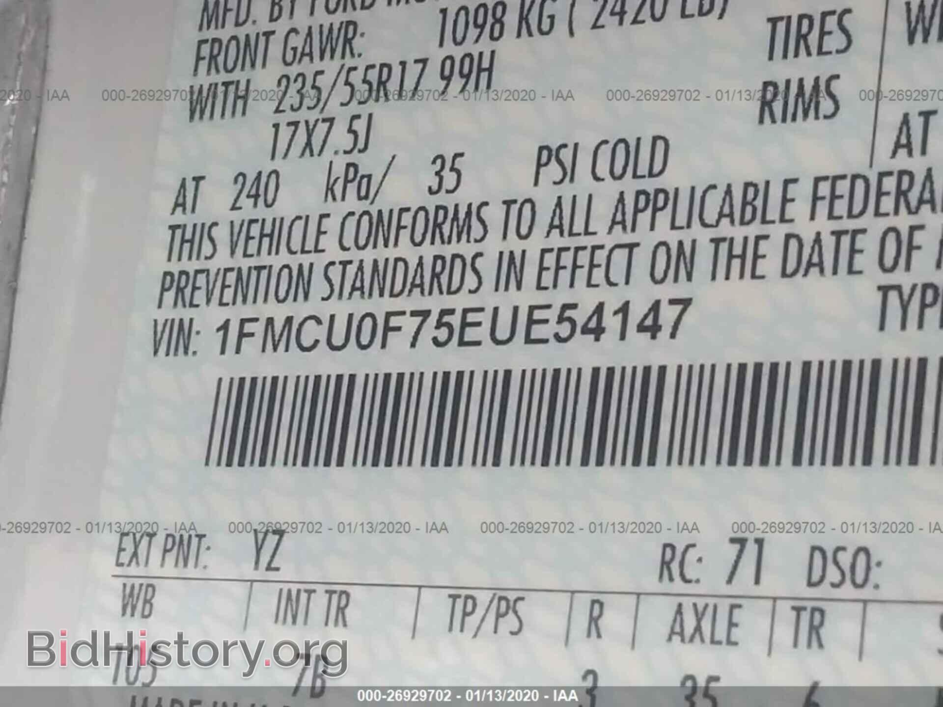 2014 FORD ESCAPE - VIN: 1FMCU0F75EUE54147 - Фото 9