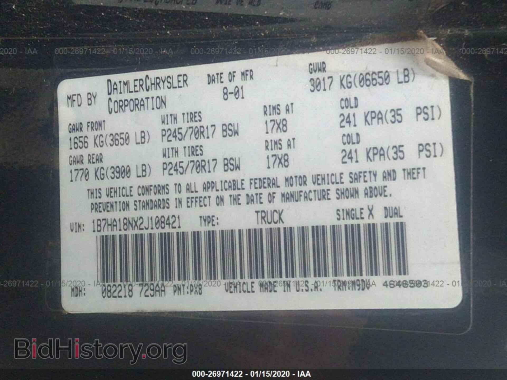 2002 DODGE RAM 1500 - VIN: 1B7HA18NX2J108421 - Фото 9