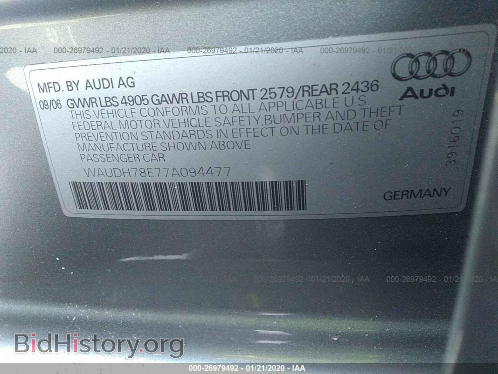 2007 AUDI A4 - VIN: WAUDH78E77A094477 - Фото 9