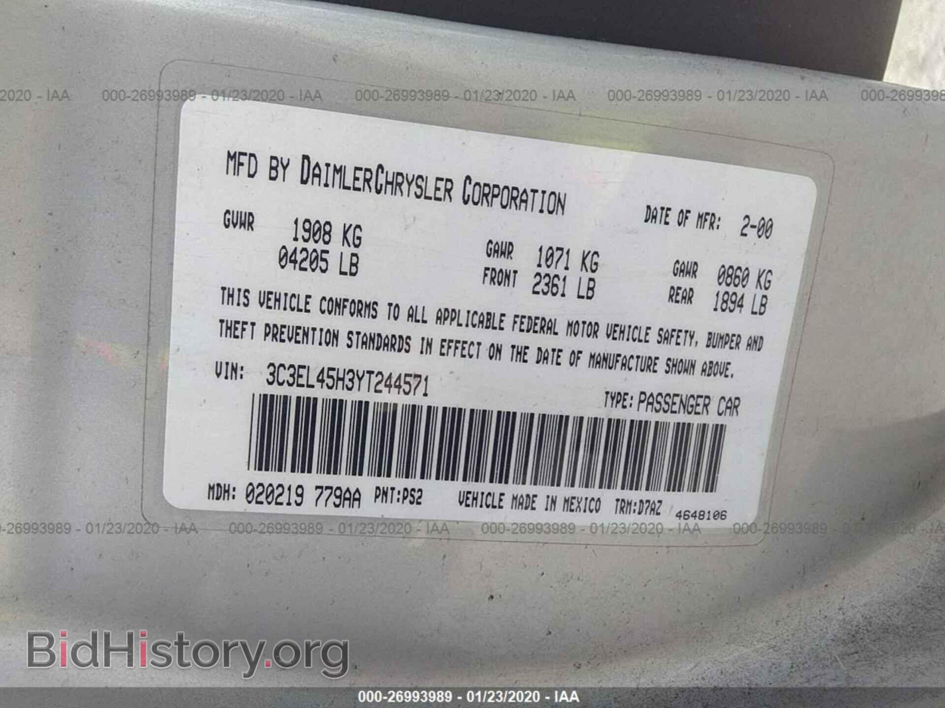 2000 CHRYSLER SEBRING - VIN: 3C3EL45H3YT244571 - Photo 9